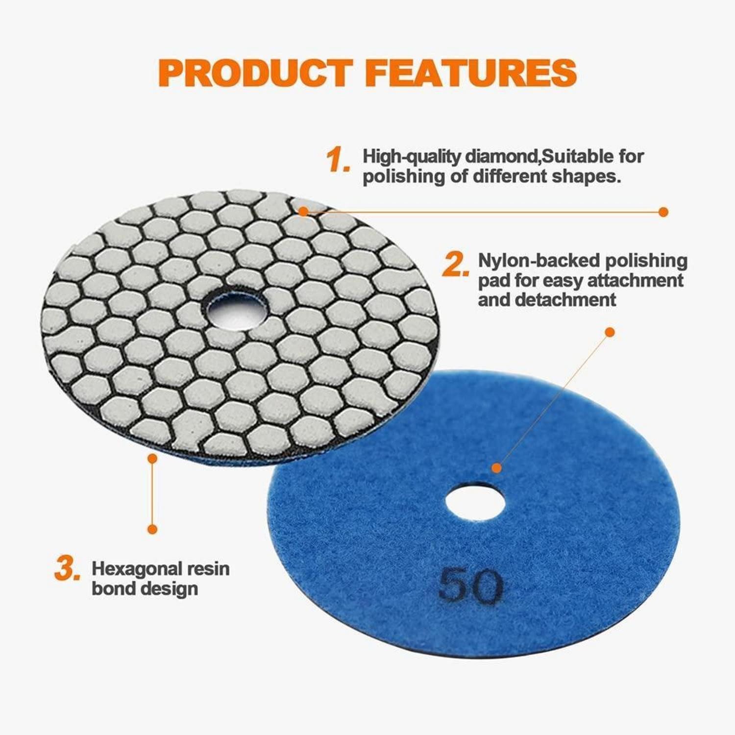 LuxusKollektion Polierpad Polierscheiben Diamant Set 7 100mm Körnung 50 Granit Quarz Grit #50