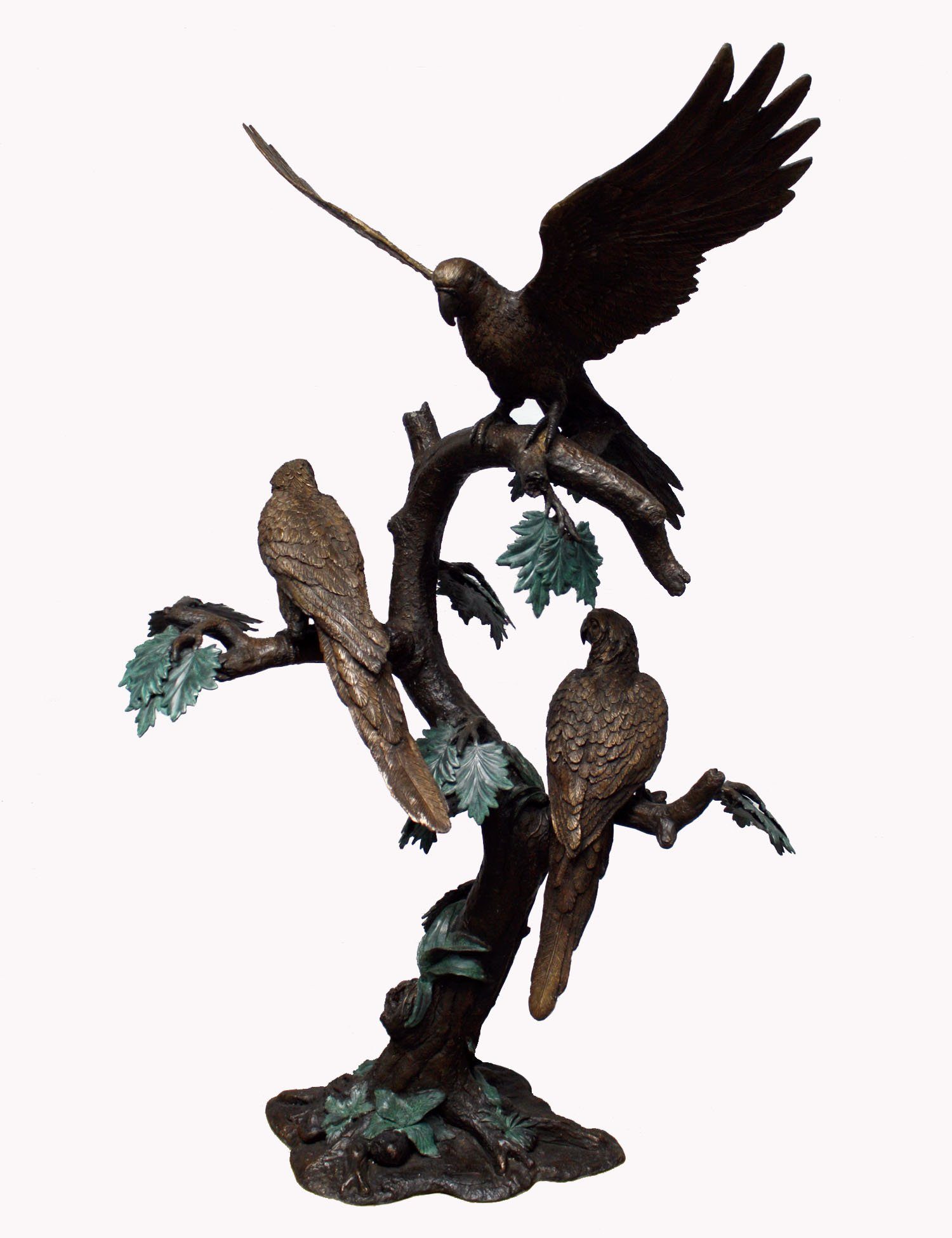 Skulptur Bronzefigur Papageien auf Ast sitzend