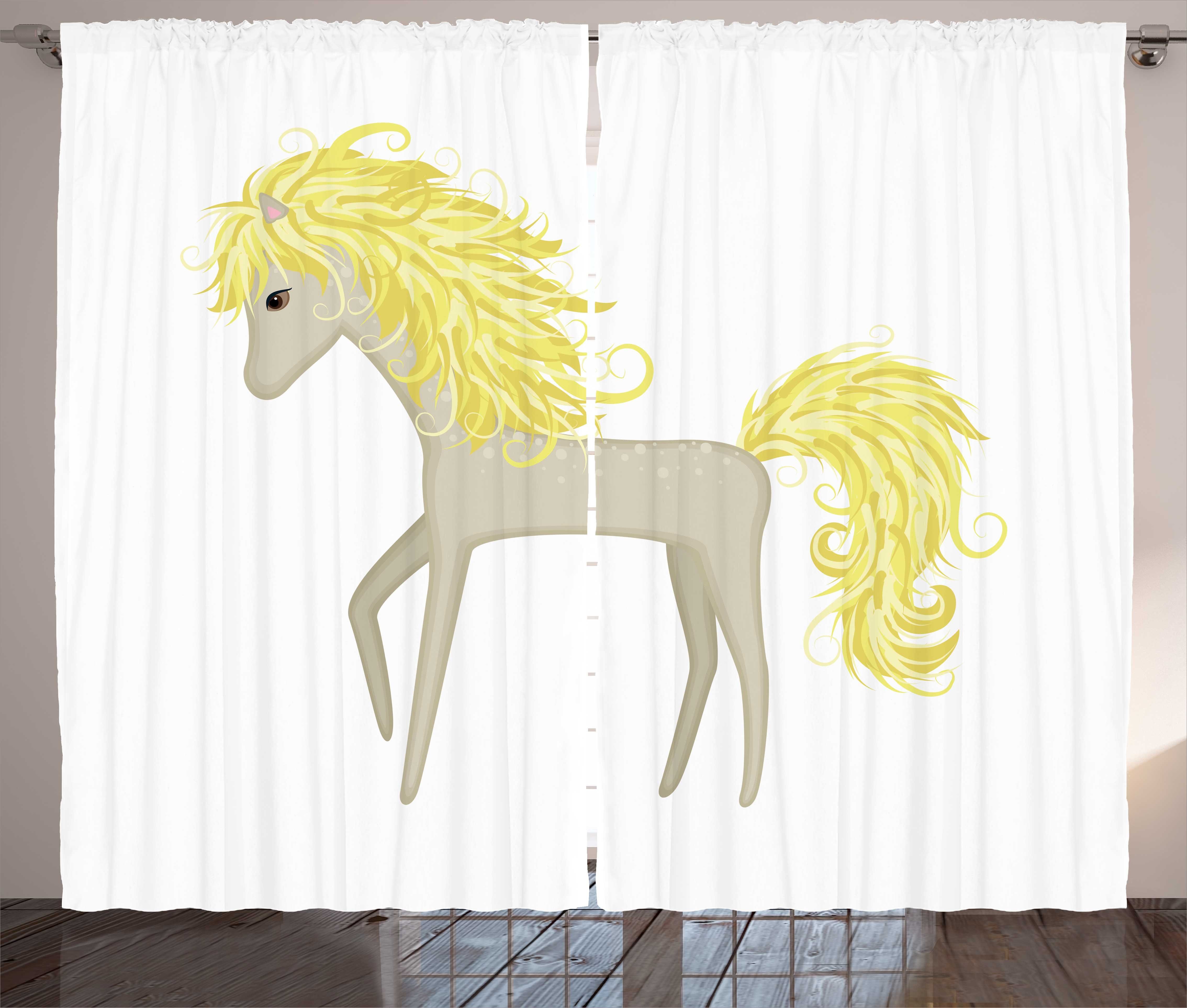 Pony Blond Vorhang Little Gardine mit Schlafzimmer Horse Abakuhaus, Schlaufen und Cartoon Kräuselband Haken,