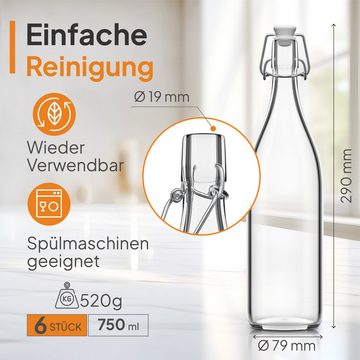 Flaschen-Fuchs Vorratsglas 750ml Flaschen zum Befüllen Bügelverschluss Schnaps Likörflaschen, Glas, (6er Set)