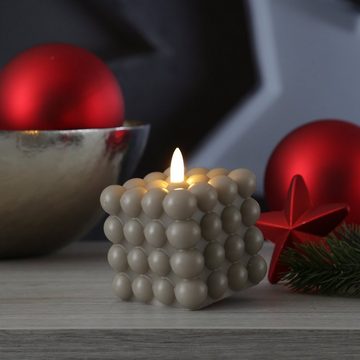 MARELIDA LED-Kerze Bubble Würfel Cube Kerze Echtwachs H: 9,5cm Timer grau (1-tlg)