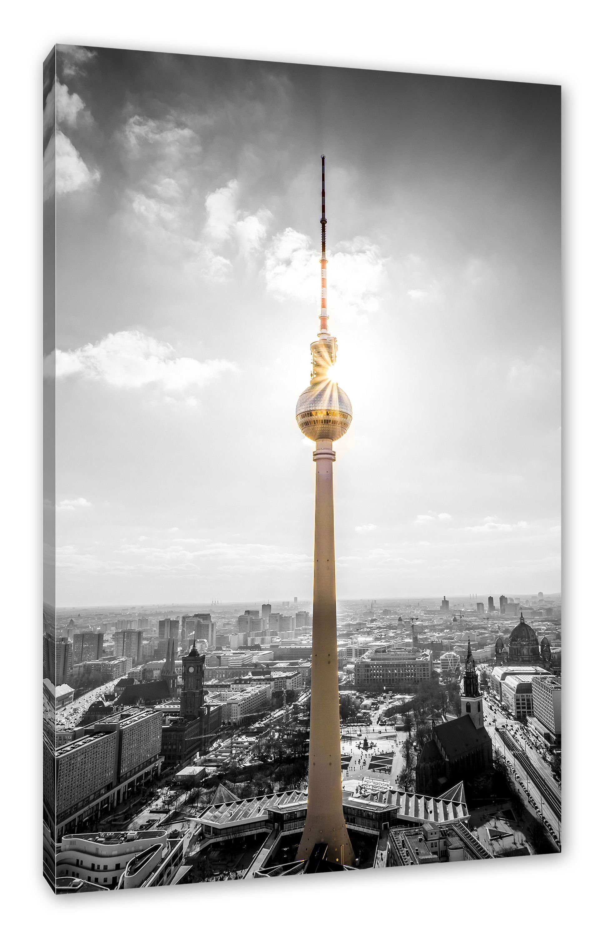Leinwandbild Berliner Zackenaufhänger Pixxprint Fernsehturm Fernsehturm, bespannt, inkl. fertig St), (1 Berliner Leinwandbild