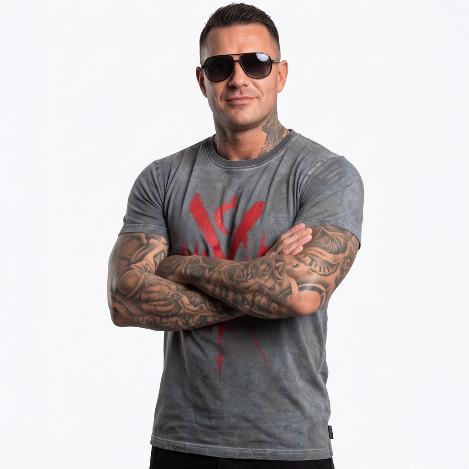 YAKUZA T-Shirt Checkmate Allover in angesagter Acid Waschung