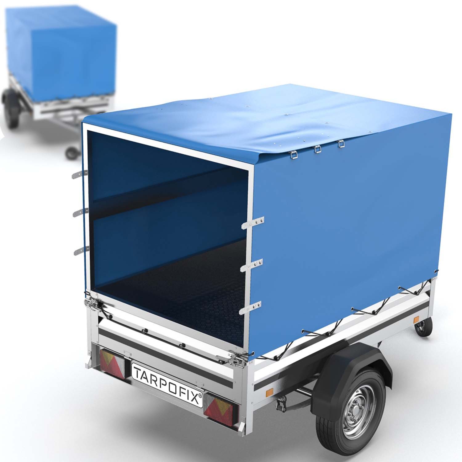 Tarpofix® Schutzplane Anhänger Hochplane wasserdicht PVC Abdeckplane 750kg, Anhänger Hochplane 250x130x155 cm – Blau