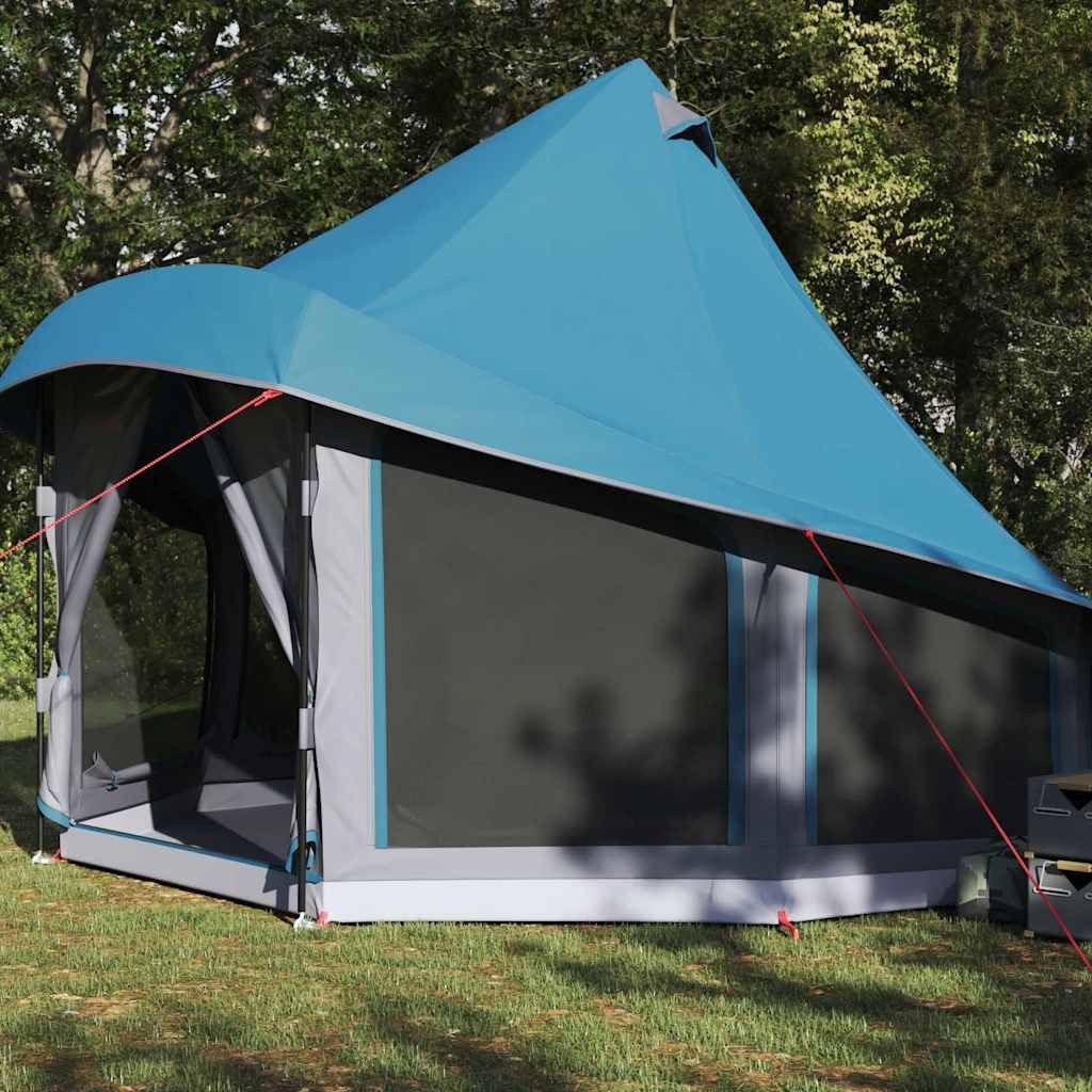 vidaXL Tipi-Zelt Tipi Zelt mit Dach mit Speicher Blau 404 x 370 x 270 cm Taft, Personen: 6 (1 tlg)