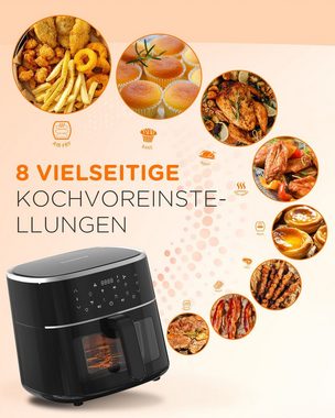 Tomons Heißluftfritteuse 6L Airfryer, Digitales Touchscreen, Sichtfenster, Antihaftkorb, 1500,00 W, spülmaschinengeeignet