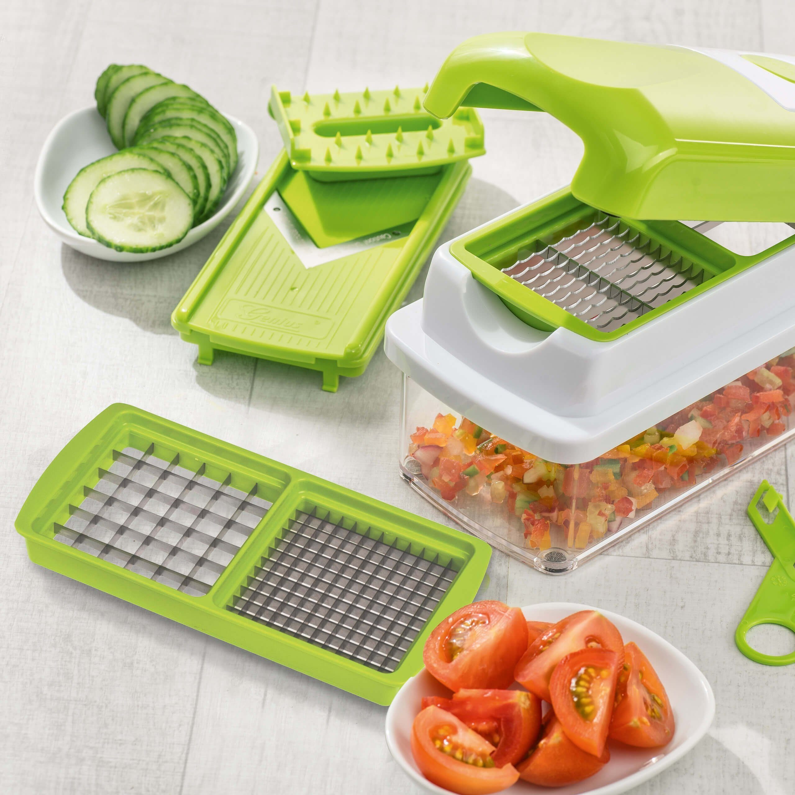 Genius Gemüsehobel Zerkleinerer Gemüseschneider Genius Nicer Dicer Smart Set 7-tlg. 33594, Material: Kunststoff, Edelstahl
