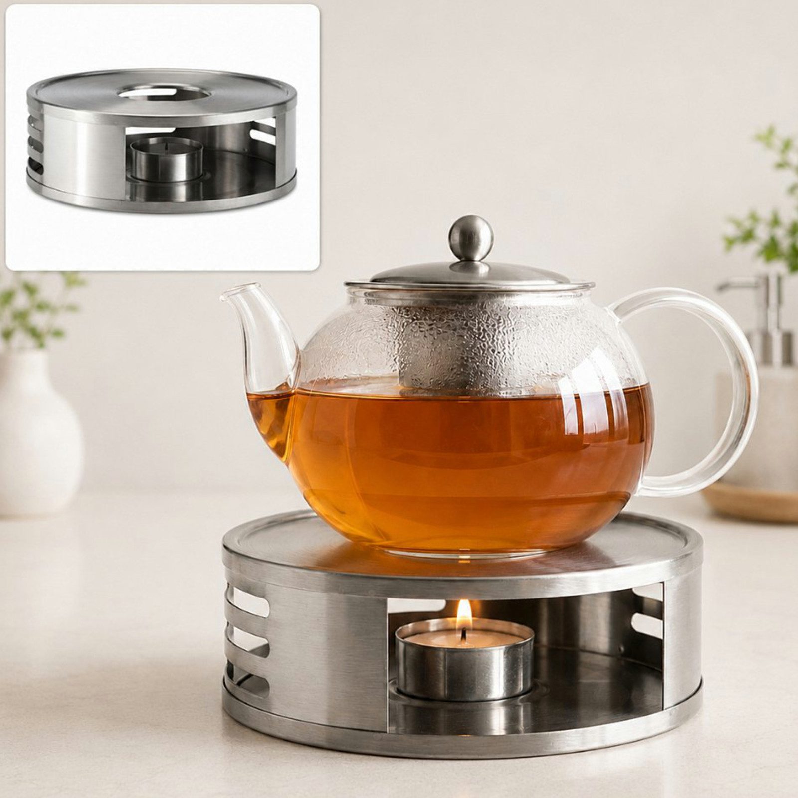 Haushalt International Teestövchen Stövchen Teekannenerwärmer Teelichthalter Edelstahl 15x5cm, (Stück, 1-tlg., Packung), Teelichthalter, Silber, Modern, Getränkewärmer