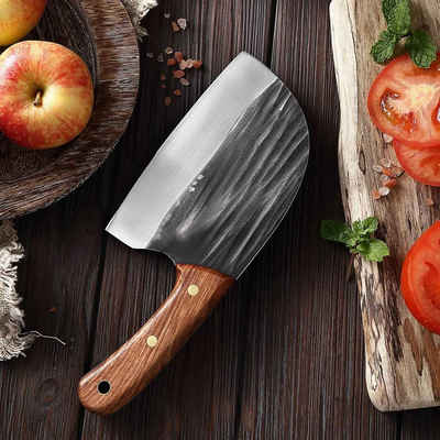 Muxel Messerschärfer Premium-Messer Vielseitig, Handgeschmiedet, Rustikal Hackmesser und, schwer mit Lederscheide