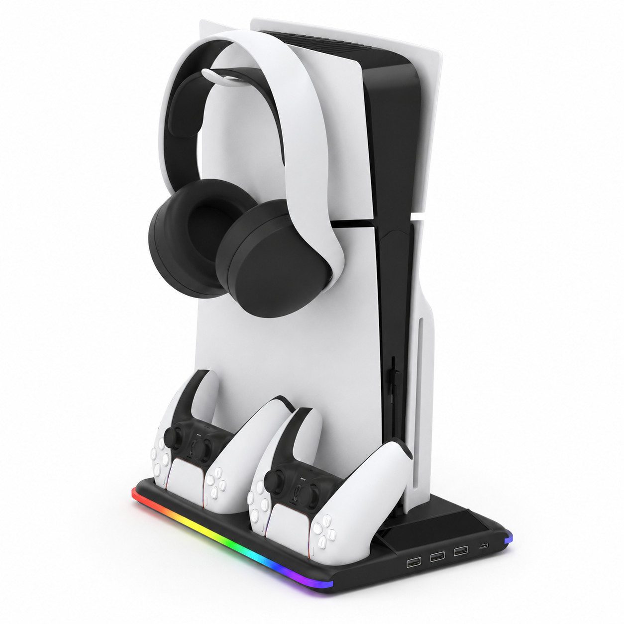 ibettertec PS5 Ständer Kühlstation Controller Ladestation Gaming-Controller (Set, 1 St., PS5 Controller-Ladestation mit 3 USB-Hubs & RGB-Beleuchtung)