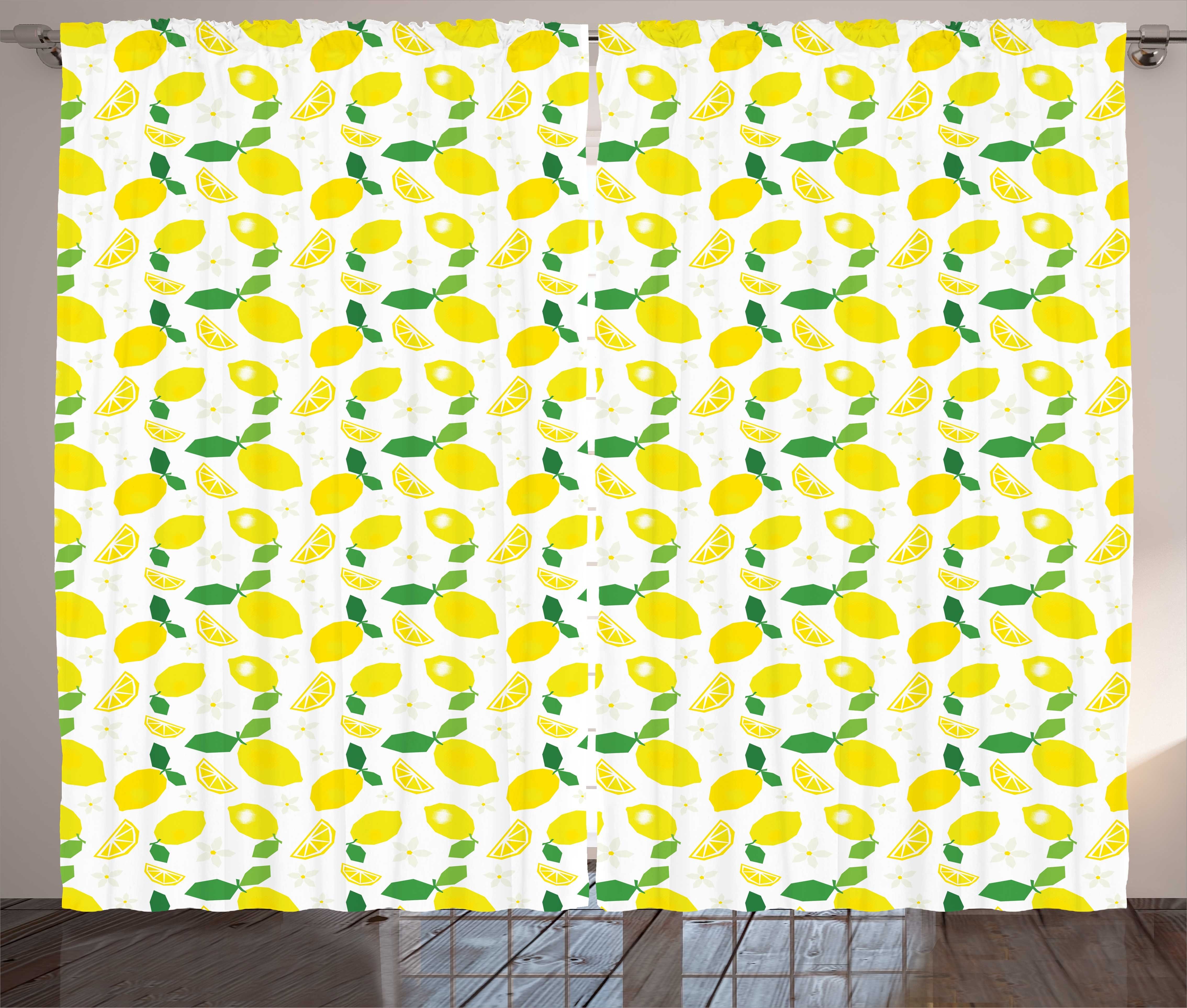 Schlafzimmer Kräuselband mit und Vorhang Zitronen Blumen-Grafik Gardine Schlaufen Blätter Abakuhaus, Citrus Haken,