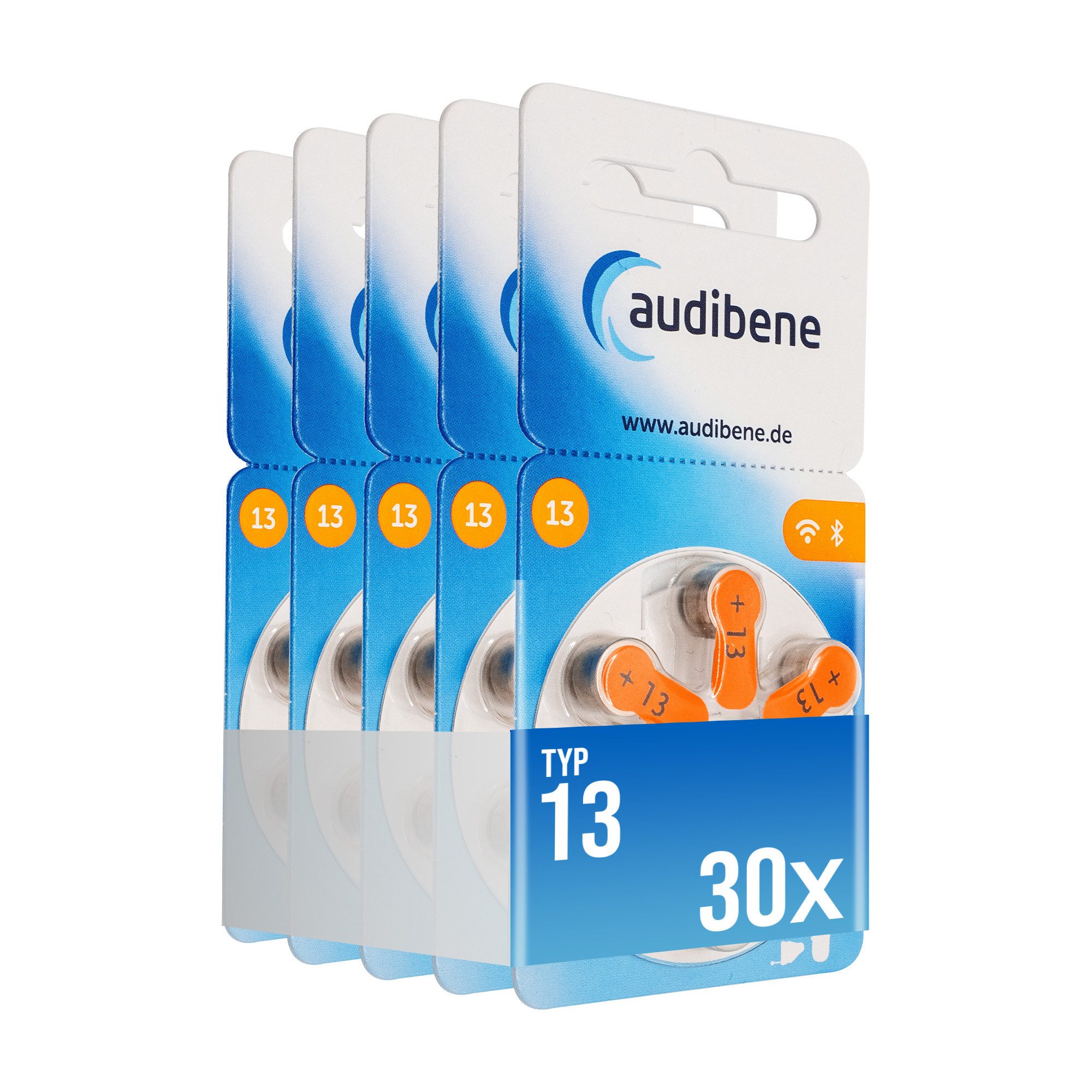 audibene 60x audibene Hörgerätebatterien 13 orange + GRATIS Reinigungstuch Batterie, (60 St), 1,4V / 1,45V bis zu 10 Jahre lagerfähig ohne Leistungsverlust.