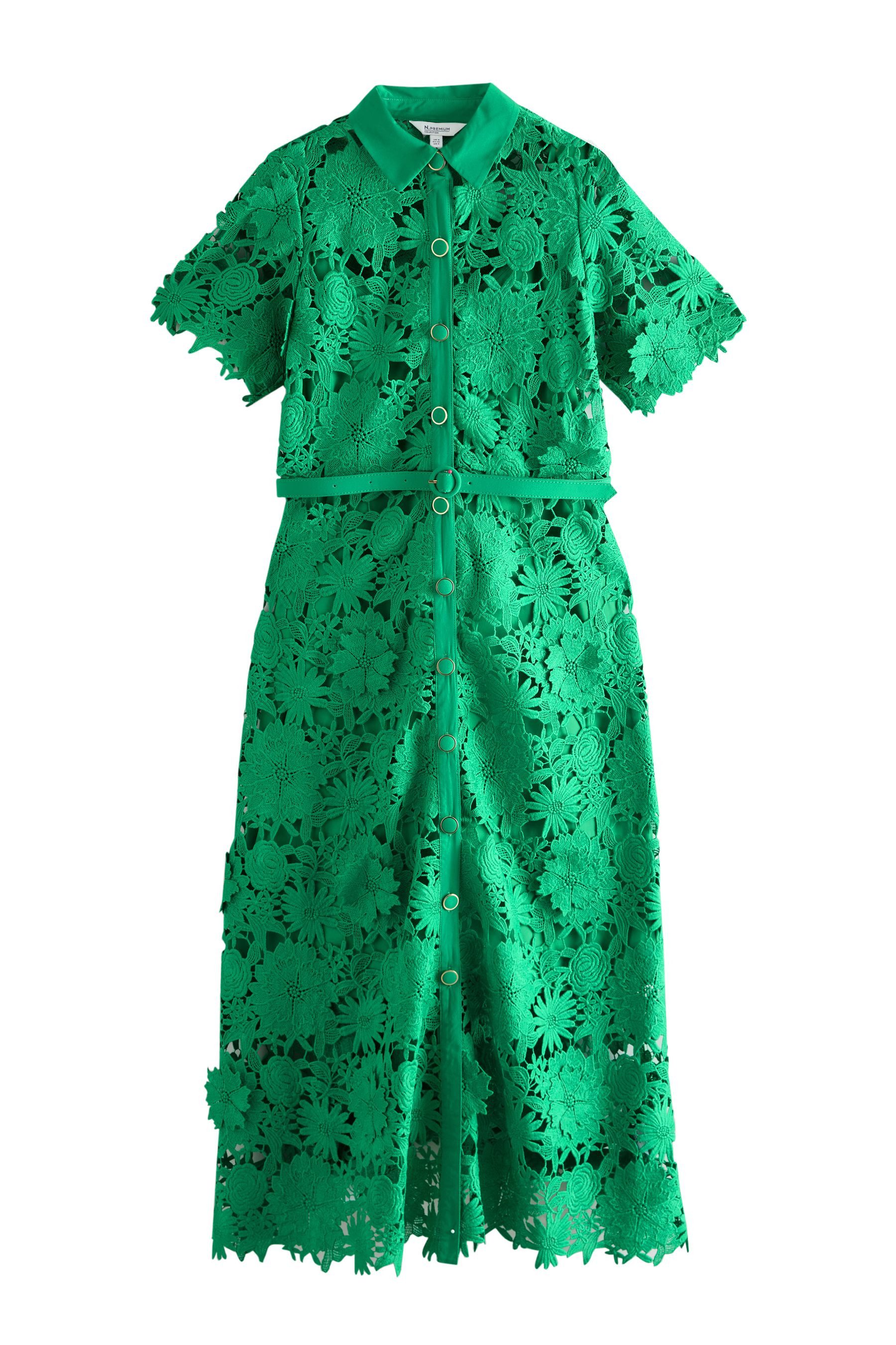 Next Midikleid Festliches Hemdblusenkleid mit Spitze in Midilänge (2-tlg)