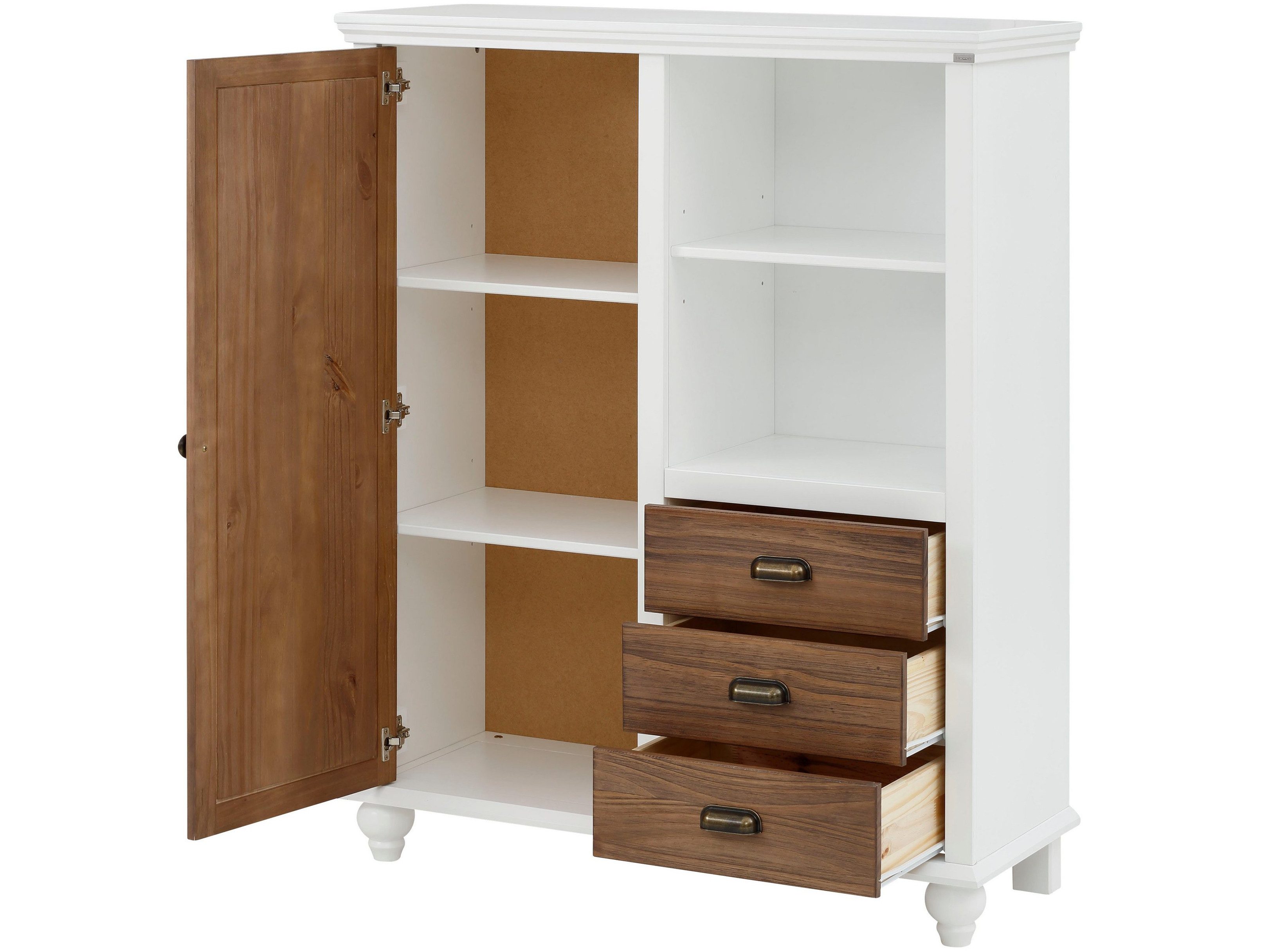 loft24 Highboard Marlin, Mehrzweckschrank, Schrank, Kiefer, 3 Schubladen, 1 Tür, Landhaus
