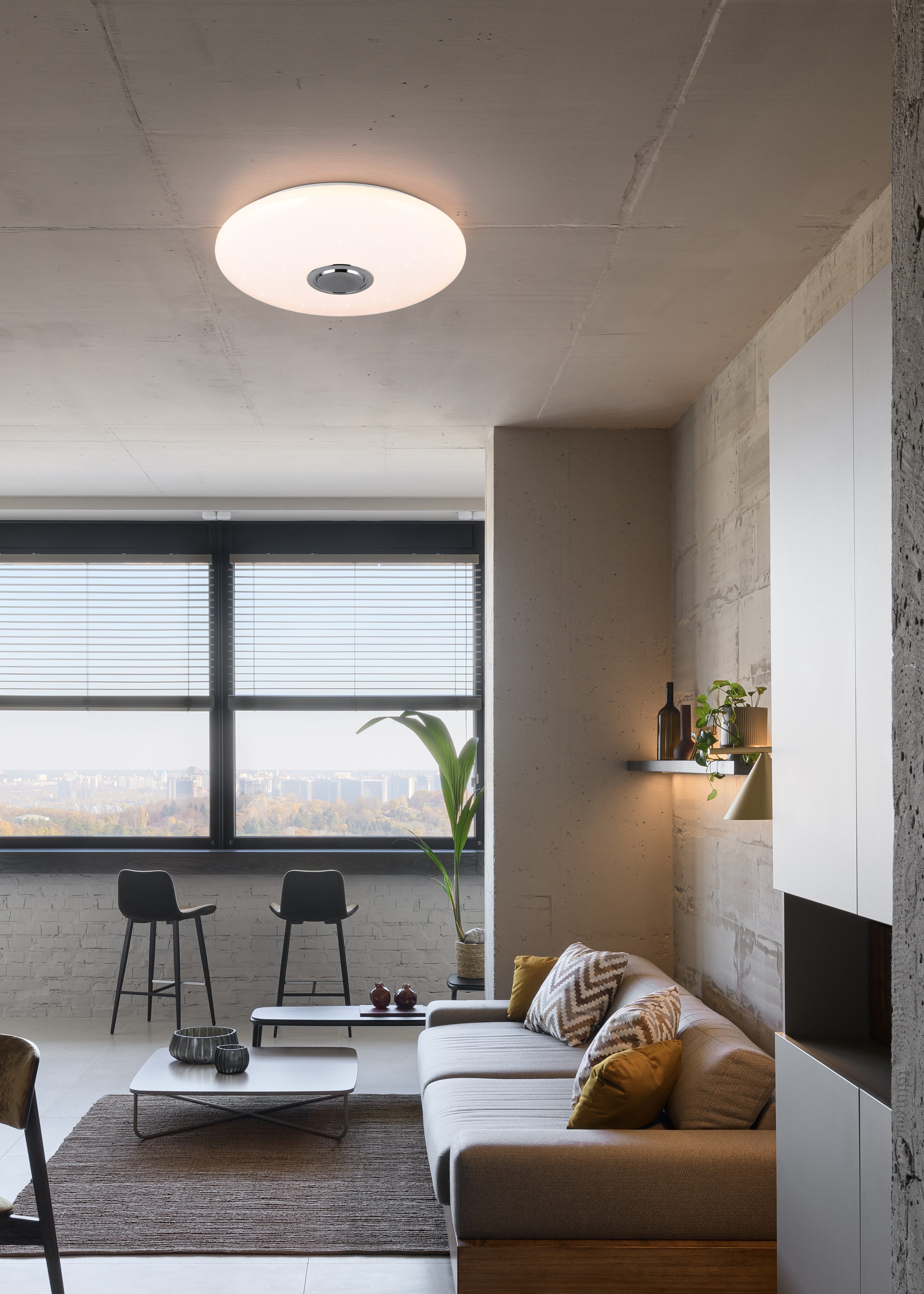 Reality Leuchten LED Deckenleuchte MUSICA, LED Deckenlampe mit Bluetooth Lautsprecher, Fernbedienung inkl, Bluetooth-Lautsprecher, LED fest integriert, warmweiß - kaltweiß, RGBW Farbwechsel mit Rainbow-Effekt, dimmbar, Timer, Starlight, Memory