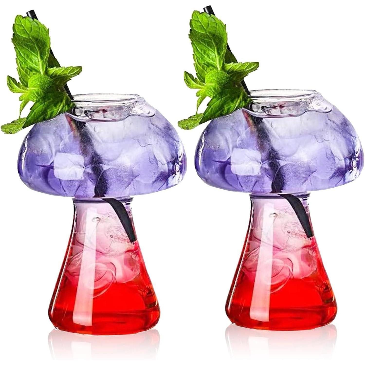 LuxusKollektion Cocktailglas Pilzgläser Kreative Pilz Cocktailgläser Set 2 Stück 250 ml Transparent, Glas