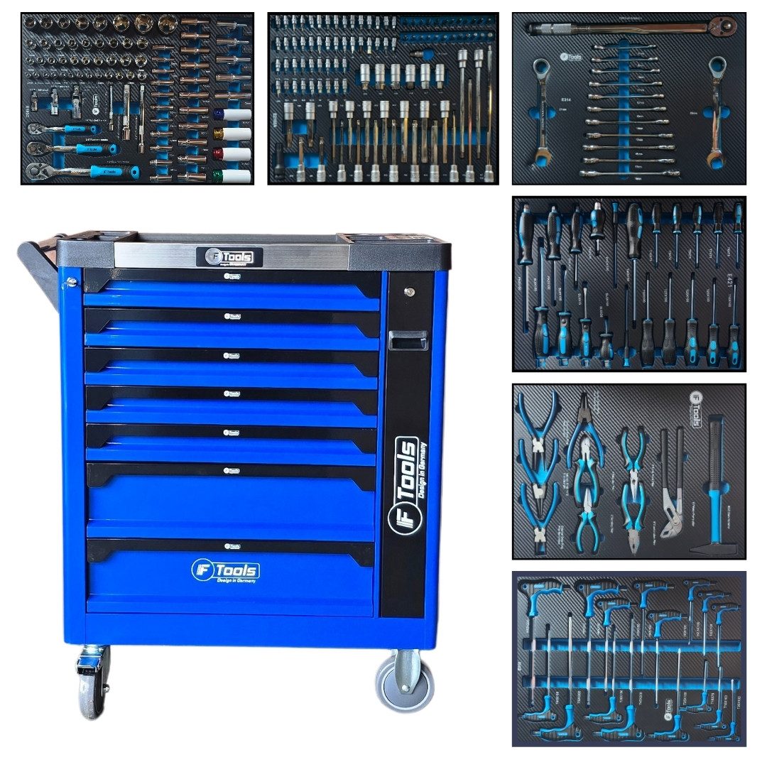 Toolcar Werkzeugwagen Toolcar F-Tools Blau XXL Werkzeugwagen Werkstattwagen gefüllt
