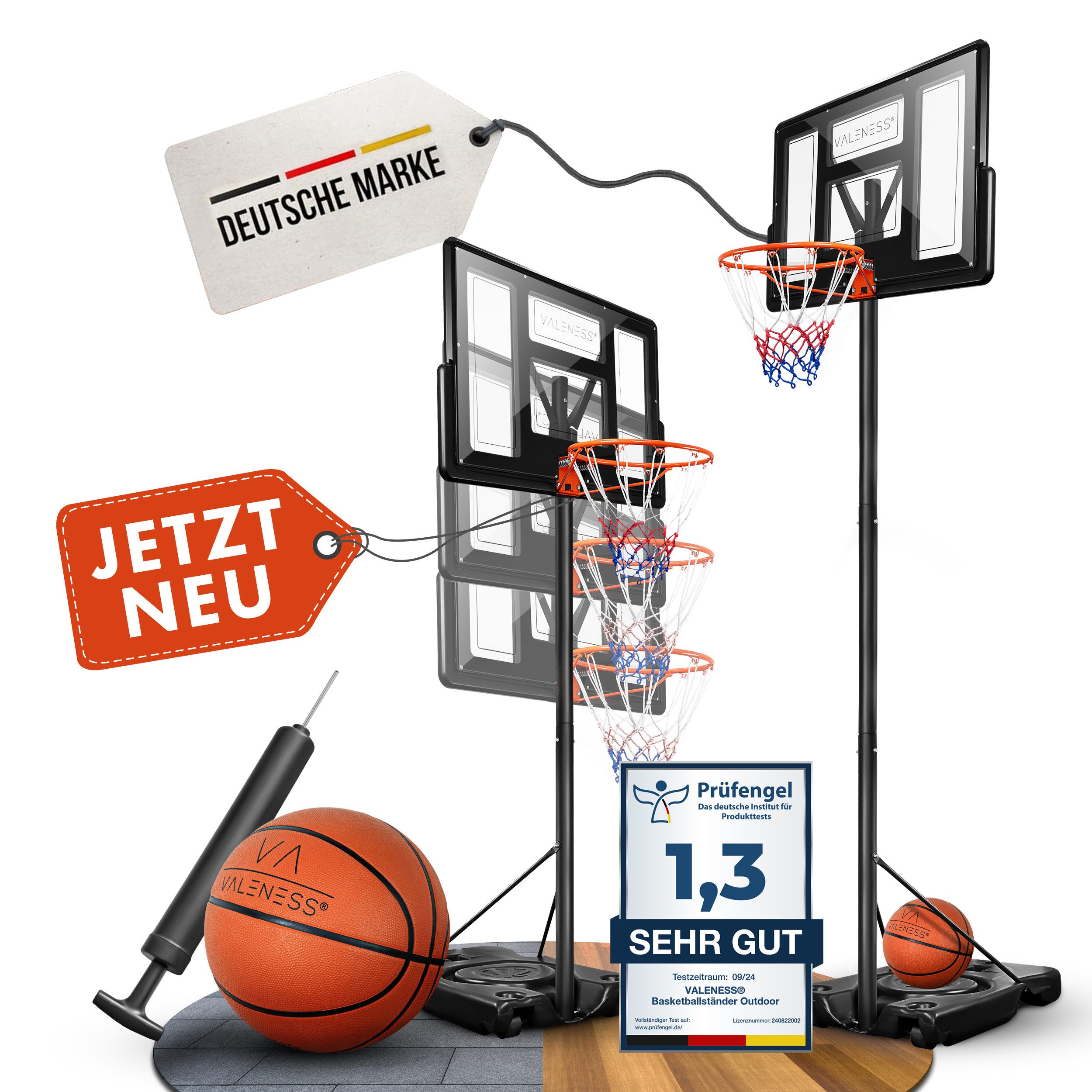 Basketballkorb VALENESS® Basketballständer Outdoor - verstellbar [135 bis 305 cm]