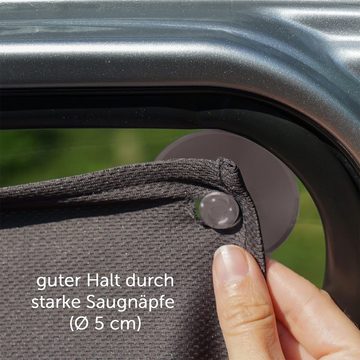 Sonnenschutz Universal - Doppelpack - Dunkelgrau, Zamboo, Sonnenschutz Tuch für Auto Seitenscheiben mit Saugnapf Befestigung