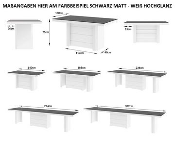 designimpex Esstisch HE-777 Hellgrau Beigeton MATT/Weiß HOCHGLANZ XXL ausziehbar 140-332