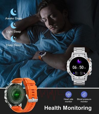 SUNKTA Smartwatch (1,39 Zoll, Android iOS), Smartwatch anrufe robuste fitnessuhr herzfrequenz schlafüberwachung