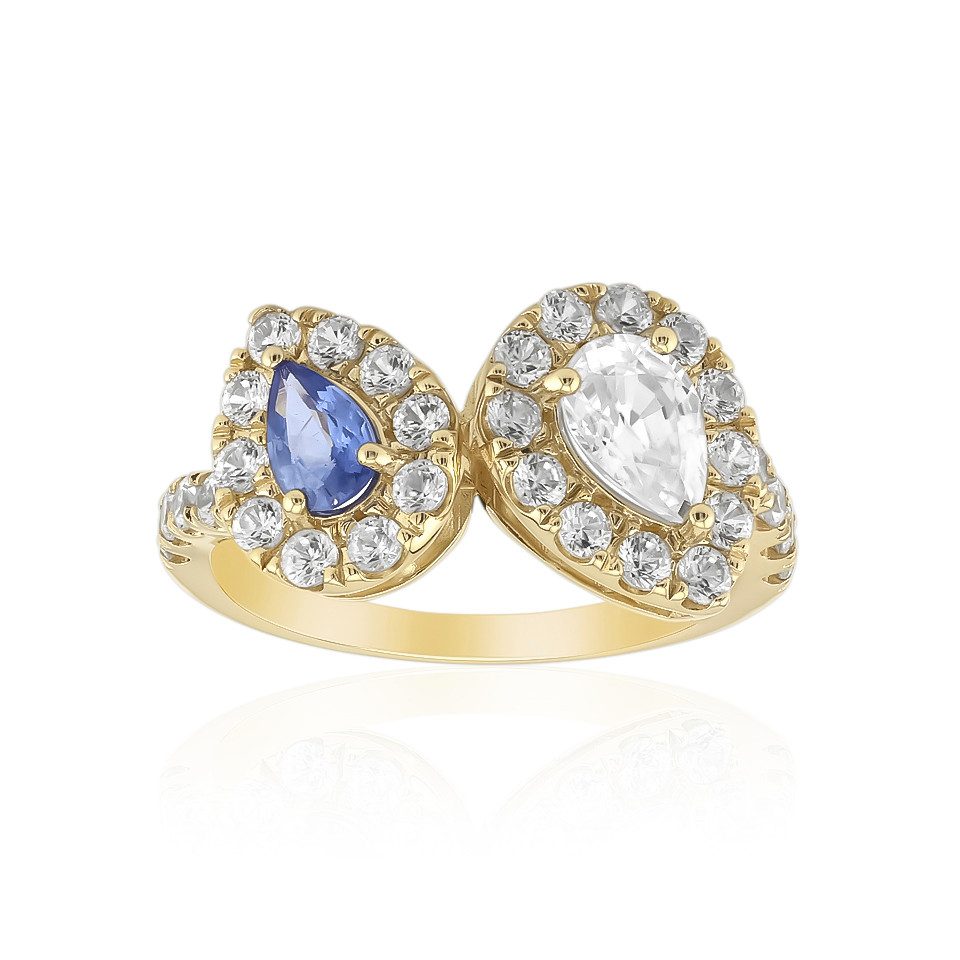 Goldring Schicker kambodschanischer Zirkon & Ceylon Saphir 9K Gold Ring