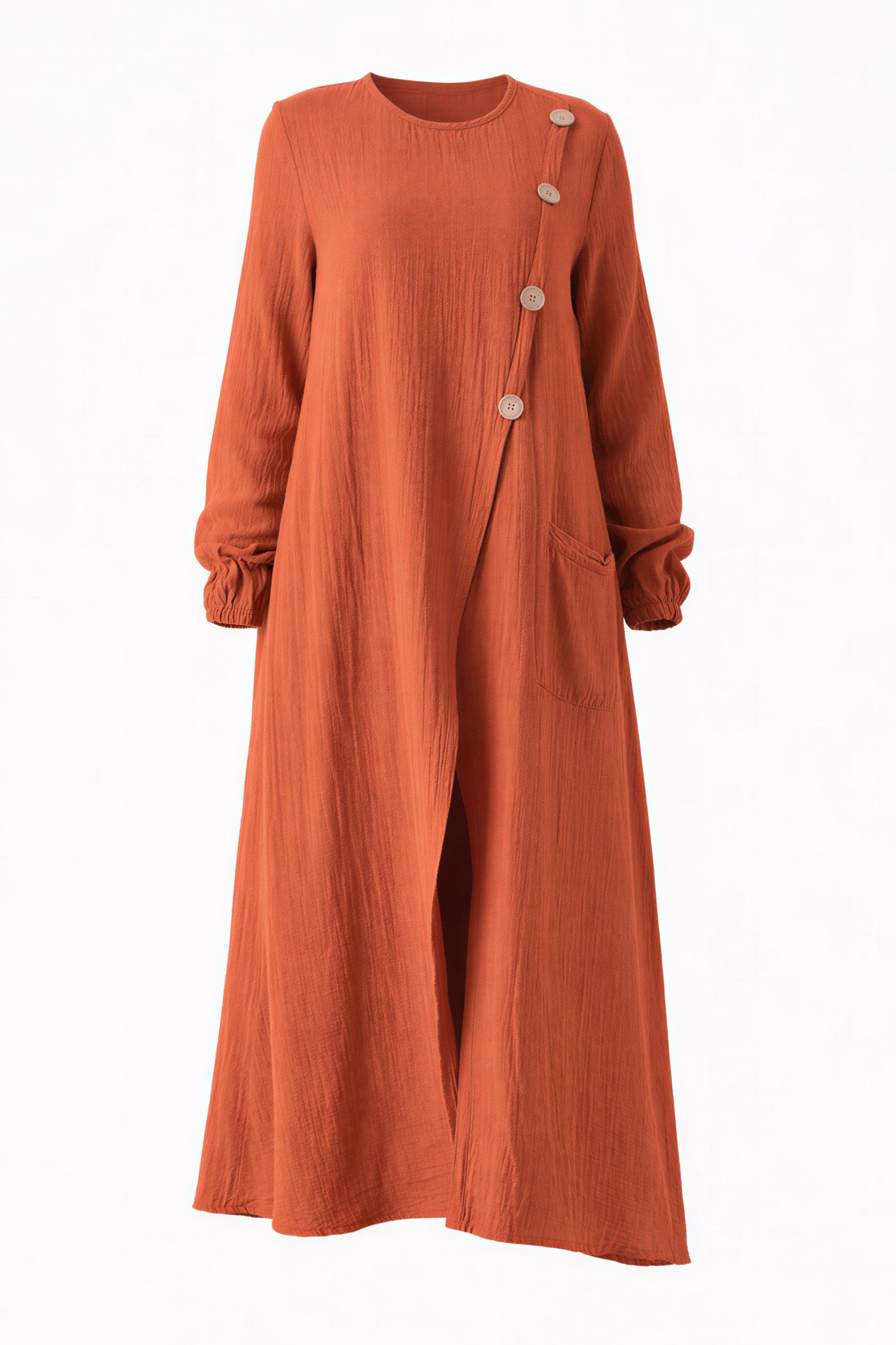 WENOR Longtunika Musselin mit Frontschlitz, Knopfdetail, 100 % Baumwolle, 130 cm Frontschlitz, asymmetrisches Knopfdesign, extra lang
