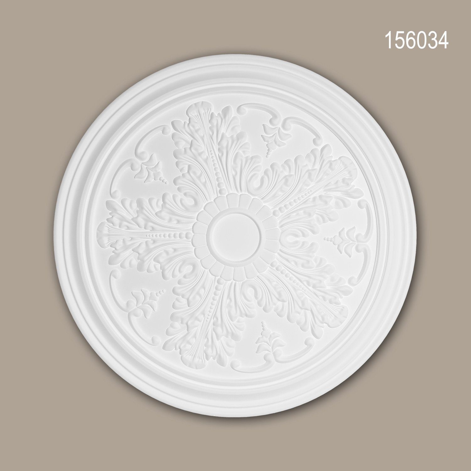 Profhome Decken-Rosette 156034 Rosette aus Polyurethan Deckenrosette Zierelement Ø 51,2 cm (Rosette, 1 St., Deckenrosette, Medallion, Stuckrosette, Deckenelement, Zierelement), weiß, vorgrundiert, Stil: Neo-Klassizismus