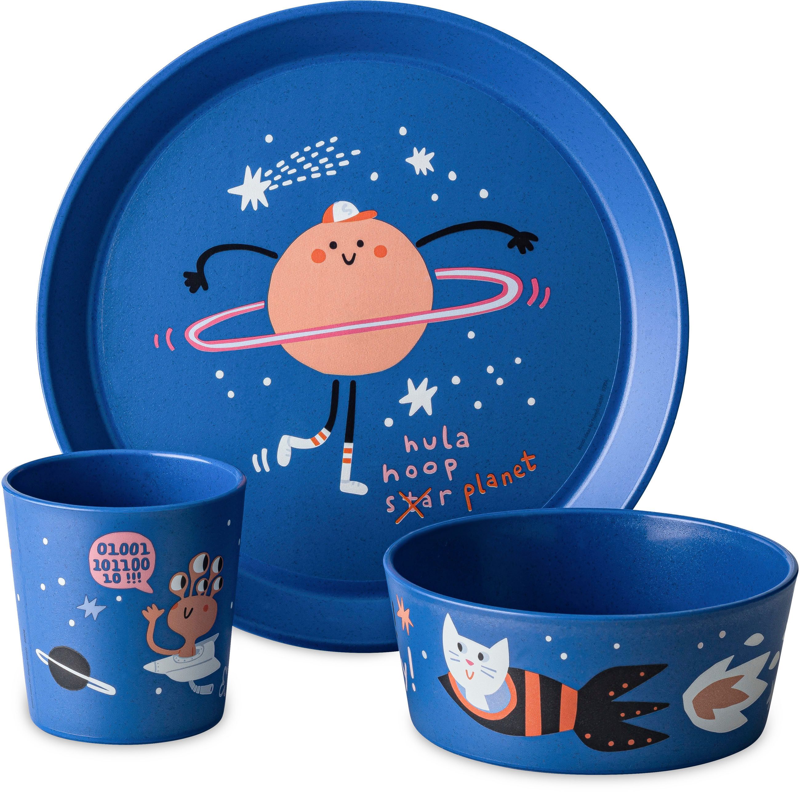 KOZIOL Kindergeschirr-Set Kleiner Teller + Schale + Кружки CONNECT SPACE (3-tlg), 1 Personen, Kunststoff, 100% melaminfrei & recycelbar, CO² neutral in Deutschland produziert!
