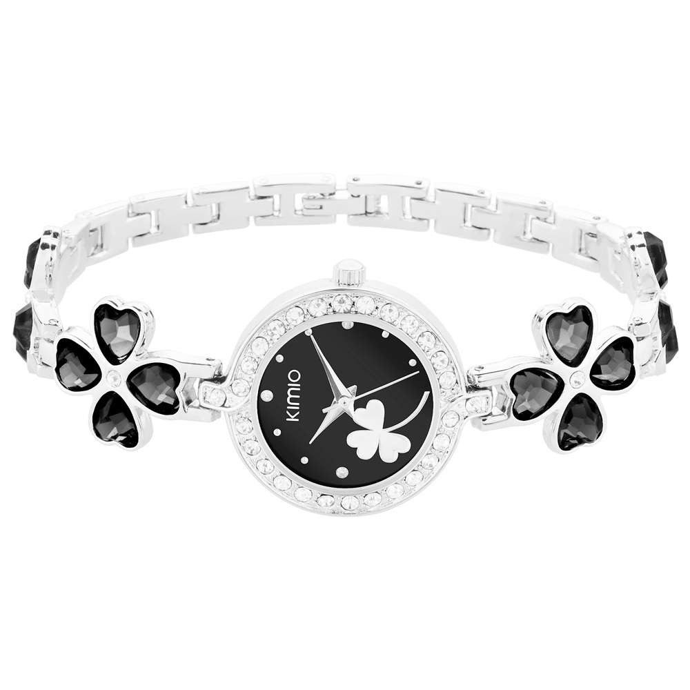 Taffstyle Quarzuhr Damen Armbanduhr mit Kristallen und Glücksbringer Kleeblatt, (Elegante Damen Uhr mit Kleeblatt Design und Metallarmband - Geschenkidee)