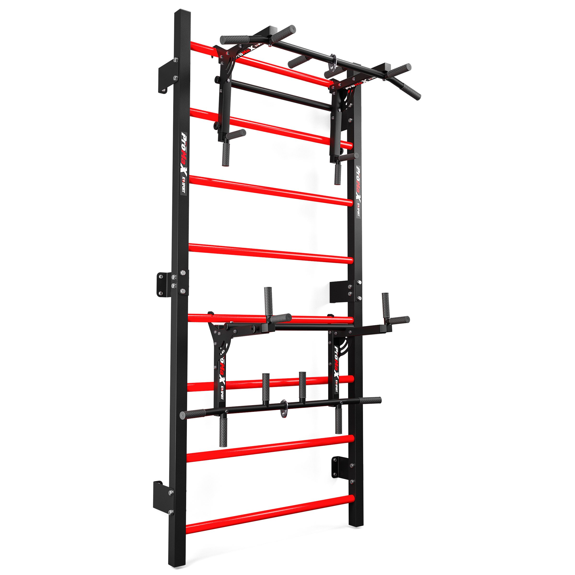 K-SPORT Kraftstation Sprossenwand mit Dip Station & Klimmzugstange, (Kraftstation mit Pull-Up Bar + Dip Stange, bis max. 150 kg), Made in EU!