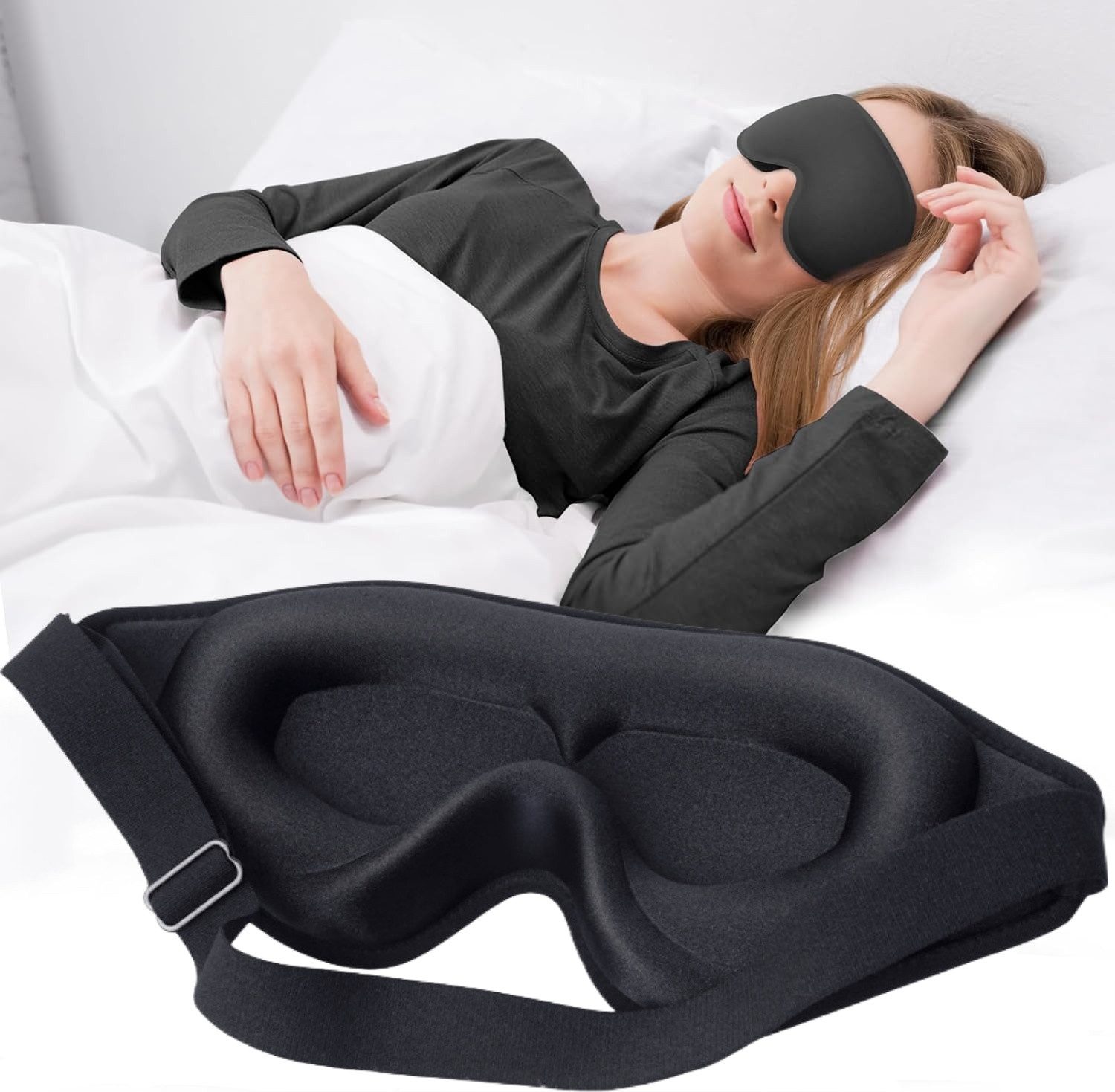 inschimmer Schlafmaske 3D Schlafmaske für Seitenschläfer Atmungsaktive Augenmaske Verstellbar