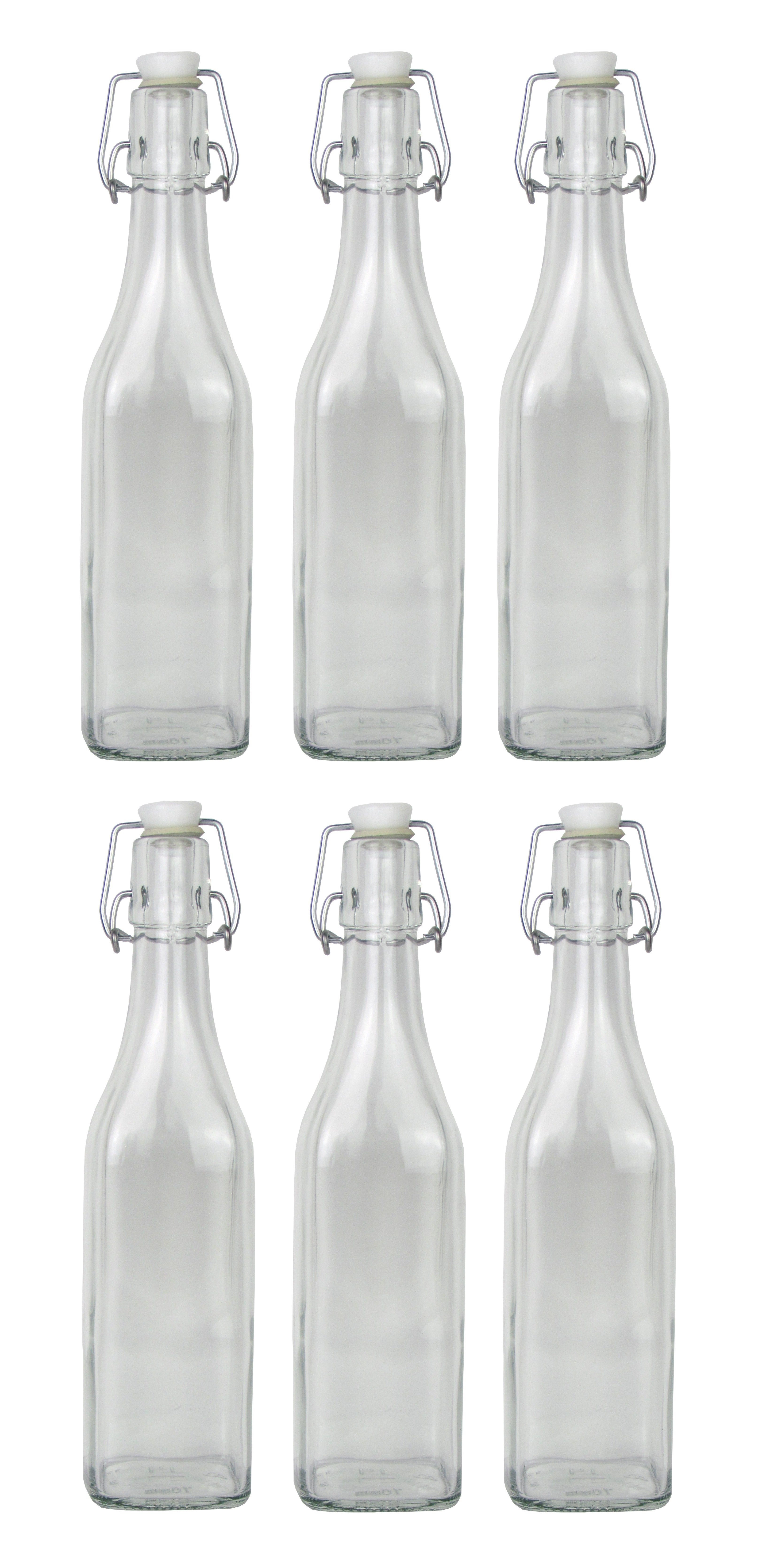 Glasflasche 500ml Bügelverschluss 6 International vierkant á Trinkflasche mit x Haushalt