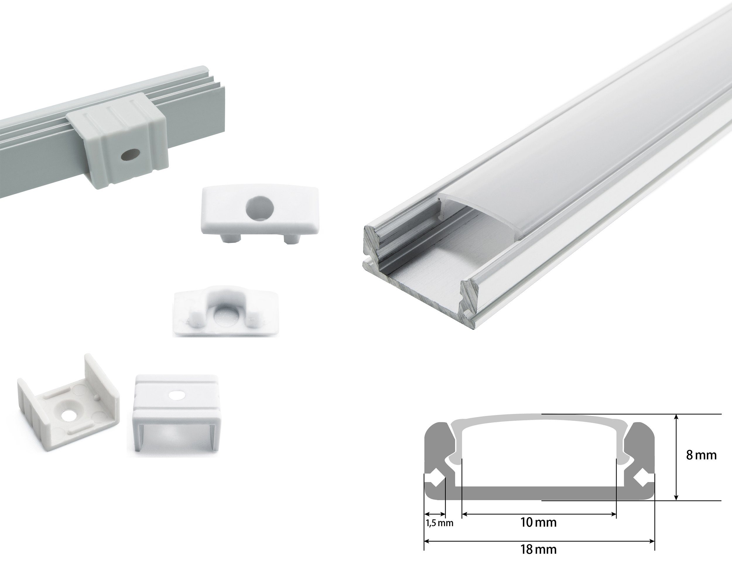 ENERGMiX LED-Stripe-Profil 2m Aluprofile Deckenanbringung, Kanal Kanal Profil Alu Leiste und Leiste Clips 200cm LED inkl. Endkappen Profil Schiene LED