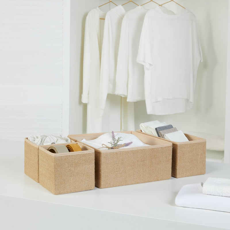 Ocean Home textile Aufbewahrungsbox »Jute Schubladenboxen, Schrank Organizer Set Schubladen« (Komplett-Set, 4 St), Gut Organisiert, Stilvolles Design, Nachhaltig