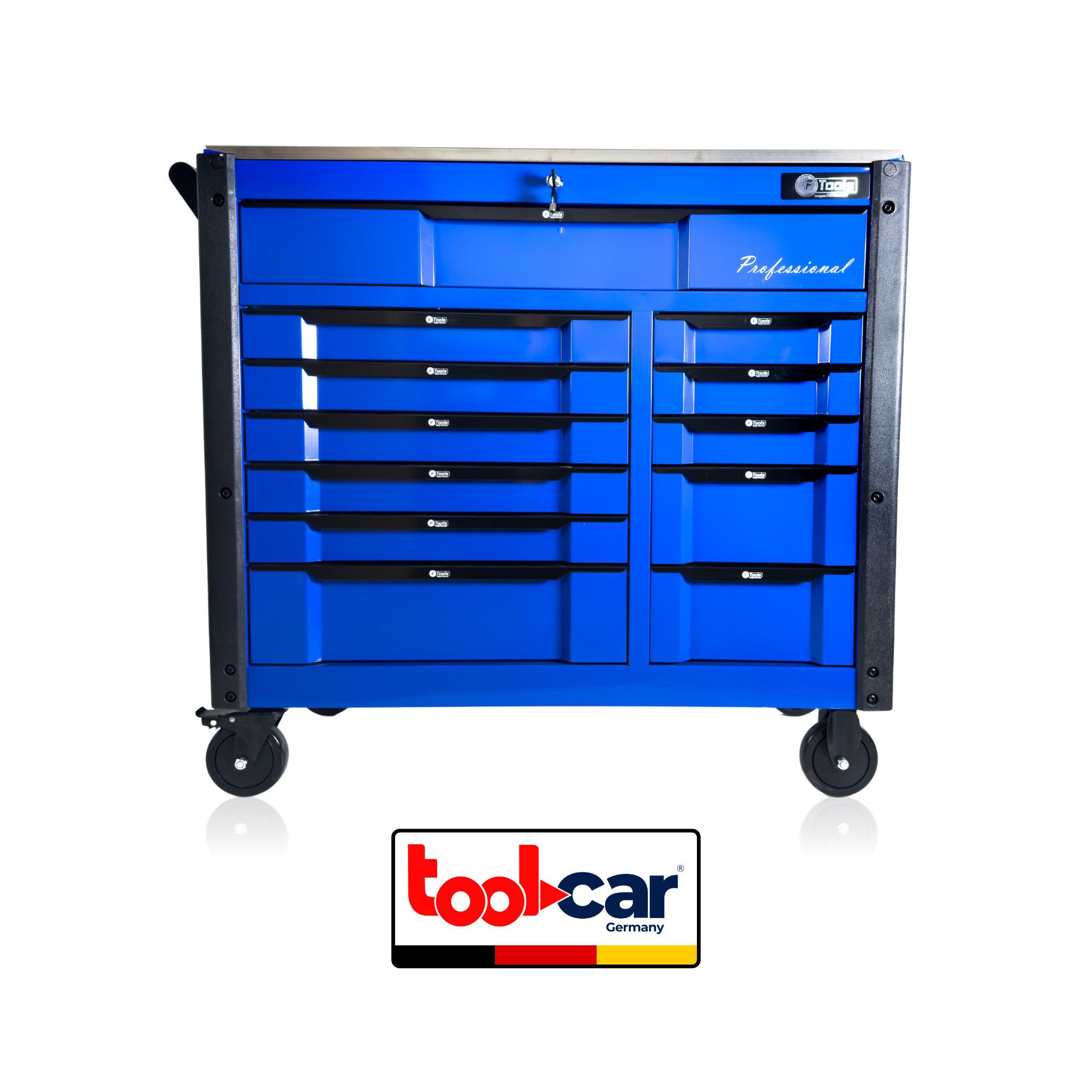 Toolcar Werkzeugwagen Werkstattwagen befüllt bestückt – 12 Schubladen, Heavy Duty, XXL, Abschließbar mit 2 Schlüsseln, kugelgelagerte Rollen, Metallplatte, 305-tlg. Werkzeugset, (Werkstattwagen mit Werkzeug, Chrom-Vanadium Werkzeug, übersichtlich in Schaumstoffeinlagen), Robust, mobil, abschließbar – ideal für Werkstatt & Garage