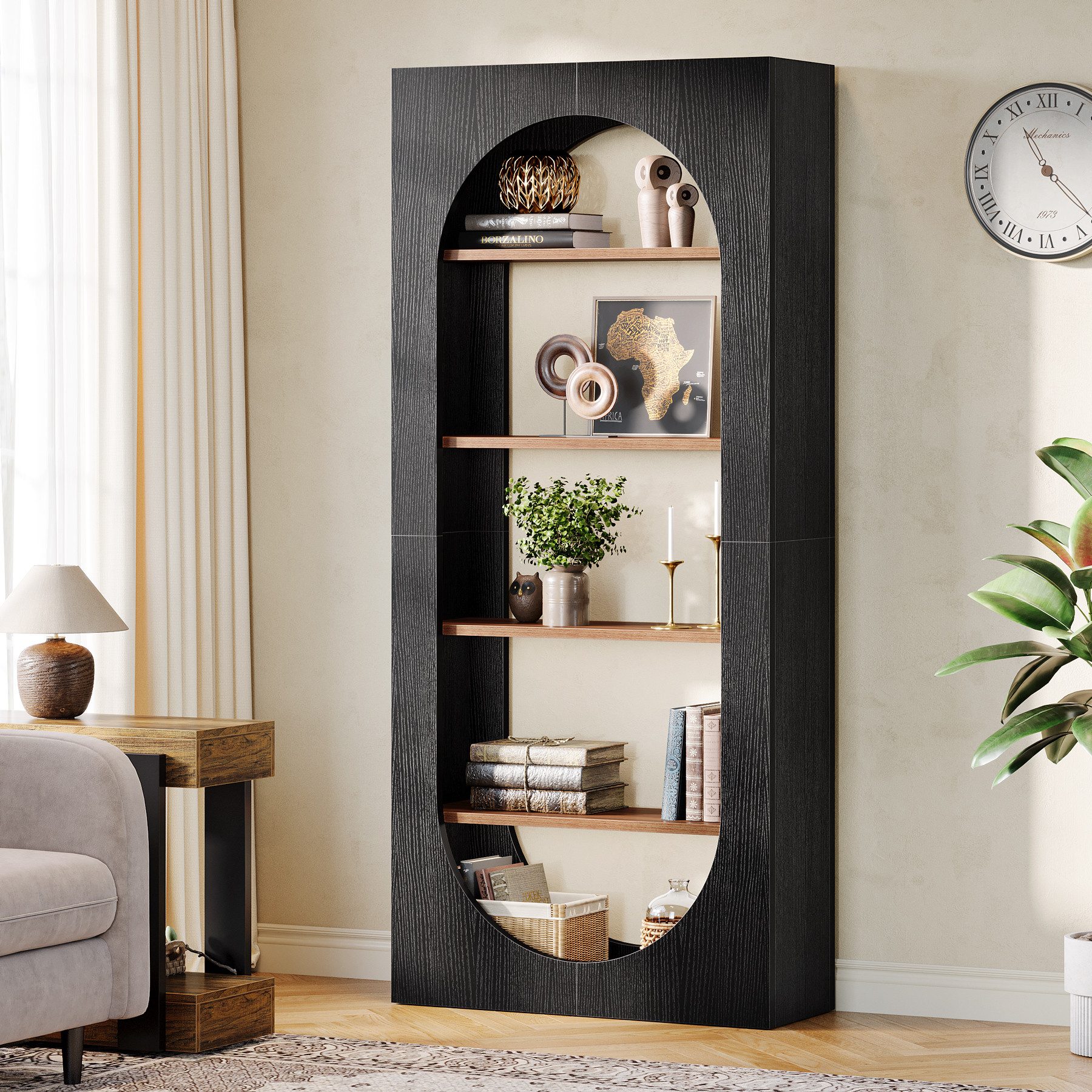 Tribesigns Bücherregal 180 cm Standregal mit 5-stöckiges Stauraum, gewölbtes Lagerregal