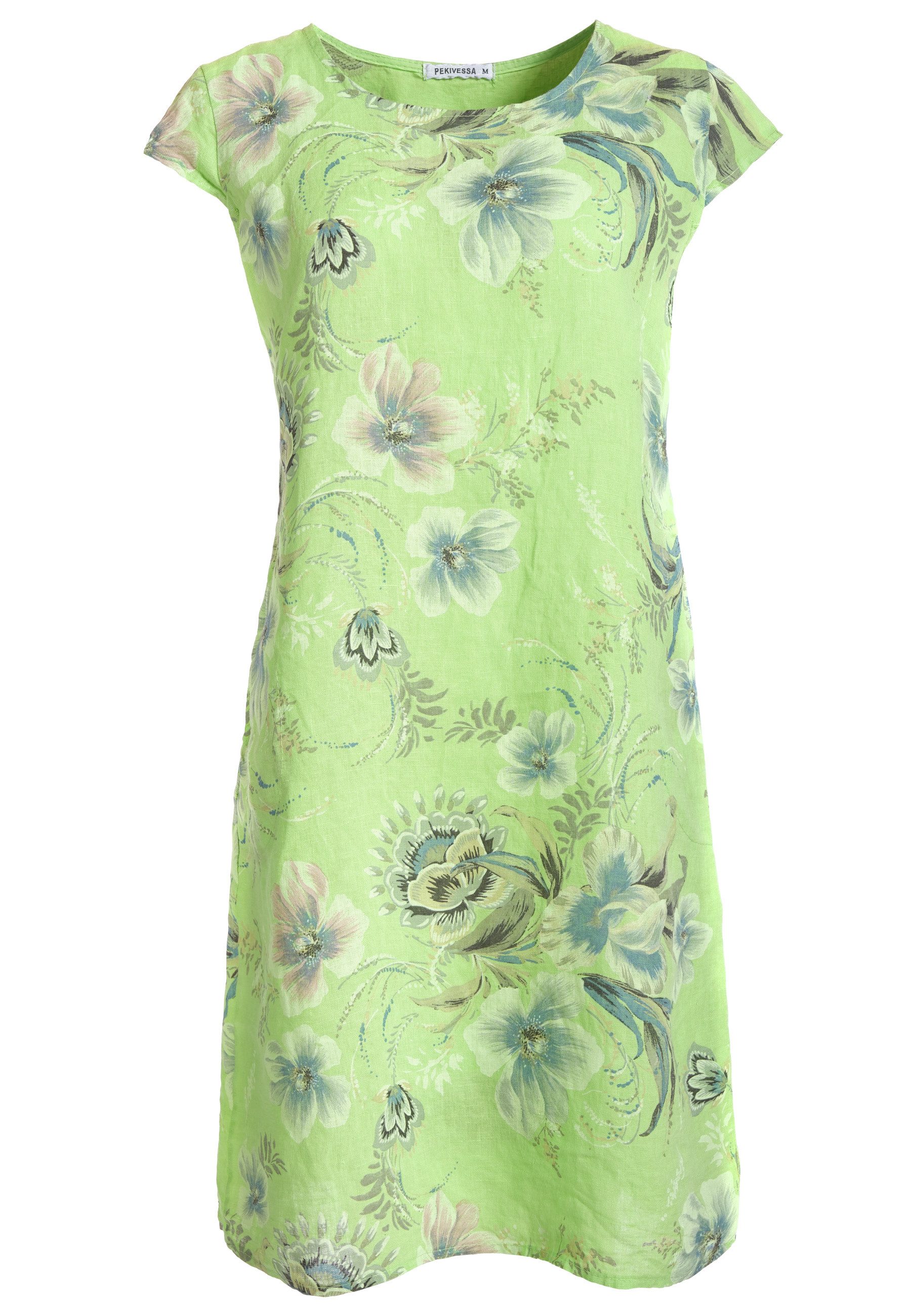 PEKIVESSA Sommerkleid Leinenkleid knielang kurzarm (Einzelartikel, 1-tlg) mit Blumenmuster mehr