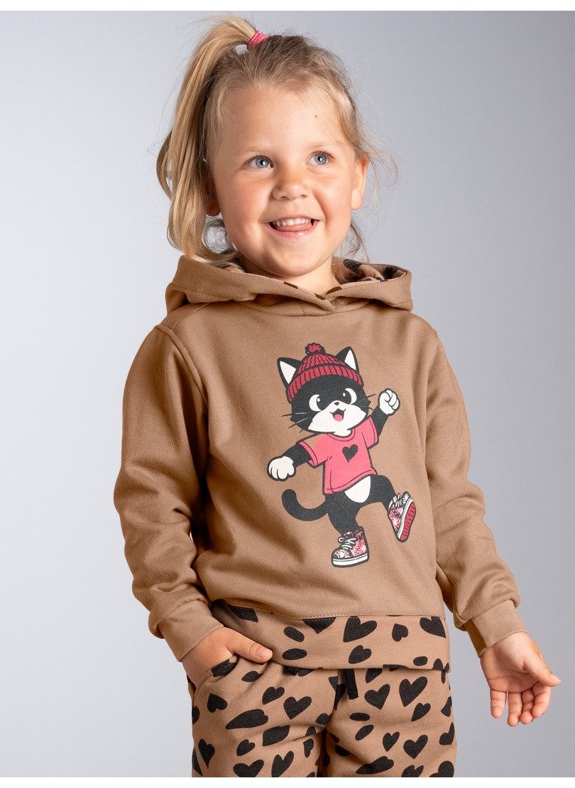 Trigema Kapuzensweatshirt TRIGEMA Hoodie mit Katzenmotiv und Herz Akzenten