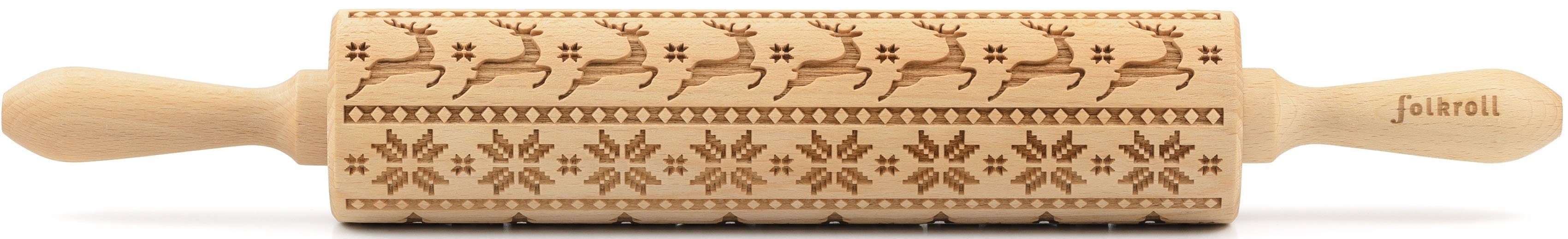 folkroll Teigroller 3D-Motiv-Teigrolle Massivholz, Skandinavien Weihnacht