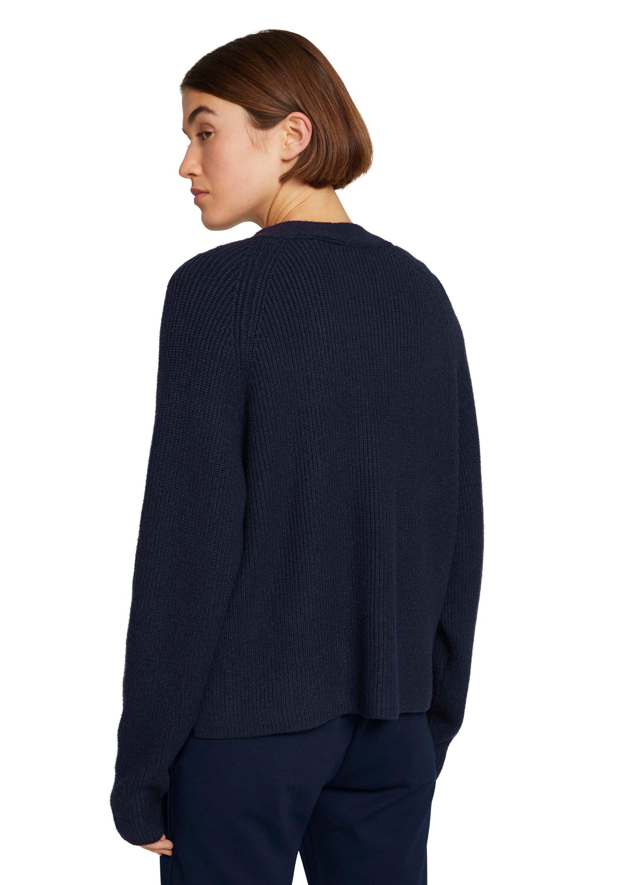 mit Denim Captain TOM Grobstrick-Struktur TAILOR Blue Cardigan Sky