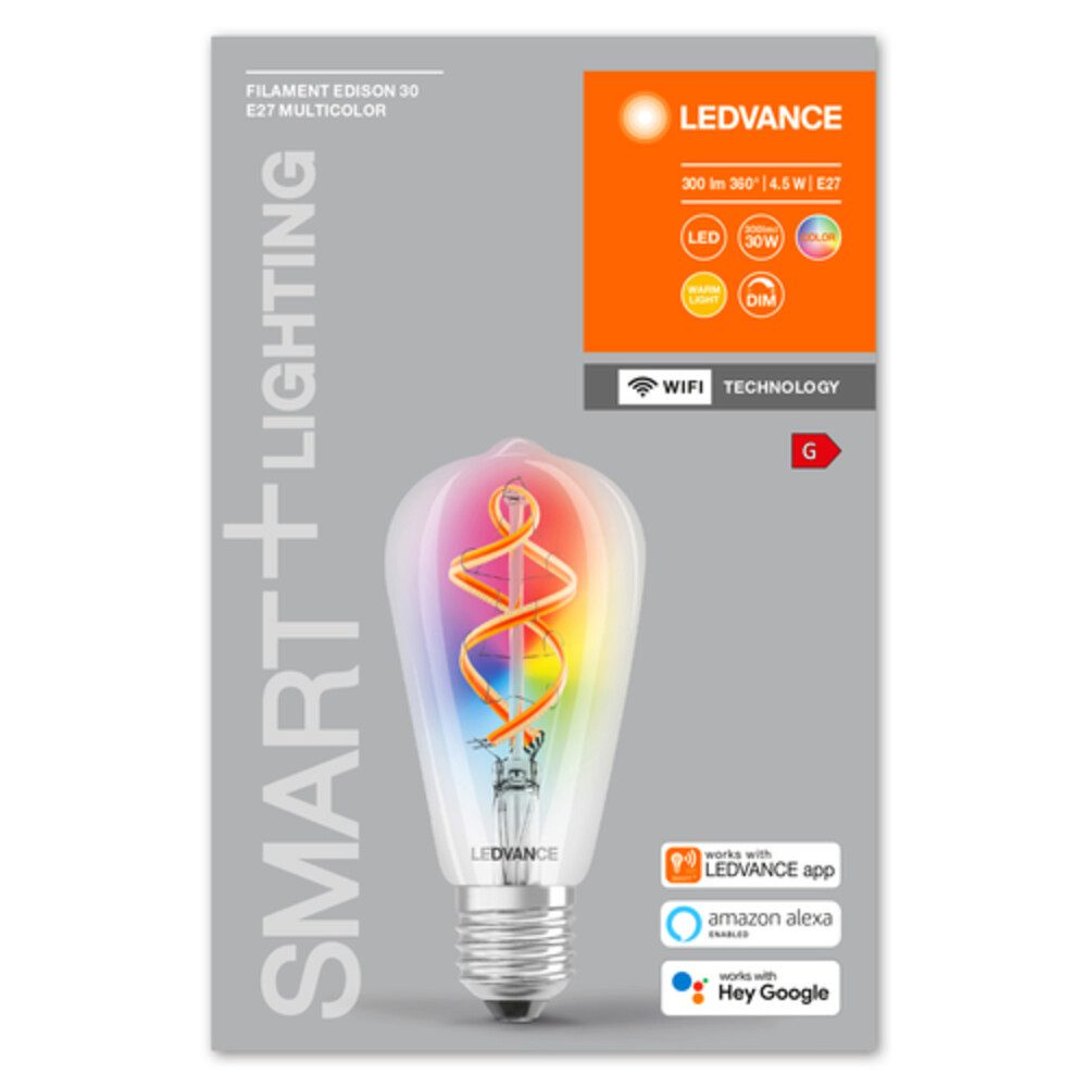 Ledvance LED-Leuchtmittel E27, 60W, 2700K, 300lm, warmweiß, G, 5.00kWh/1000h, ø114mm, E27, warmweiß