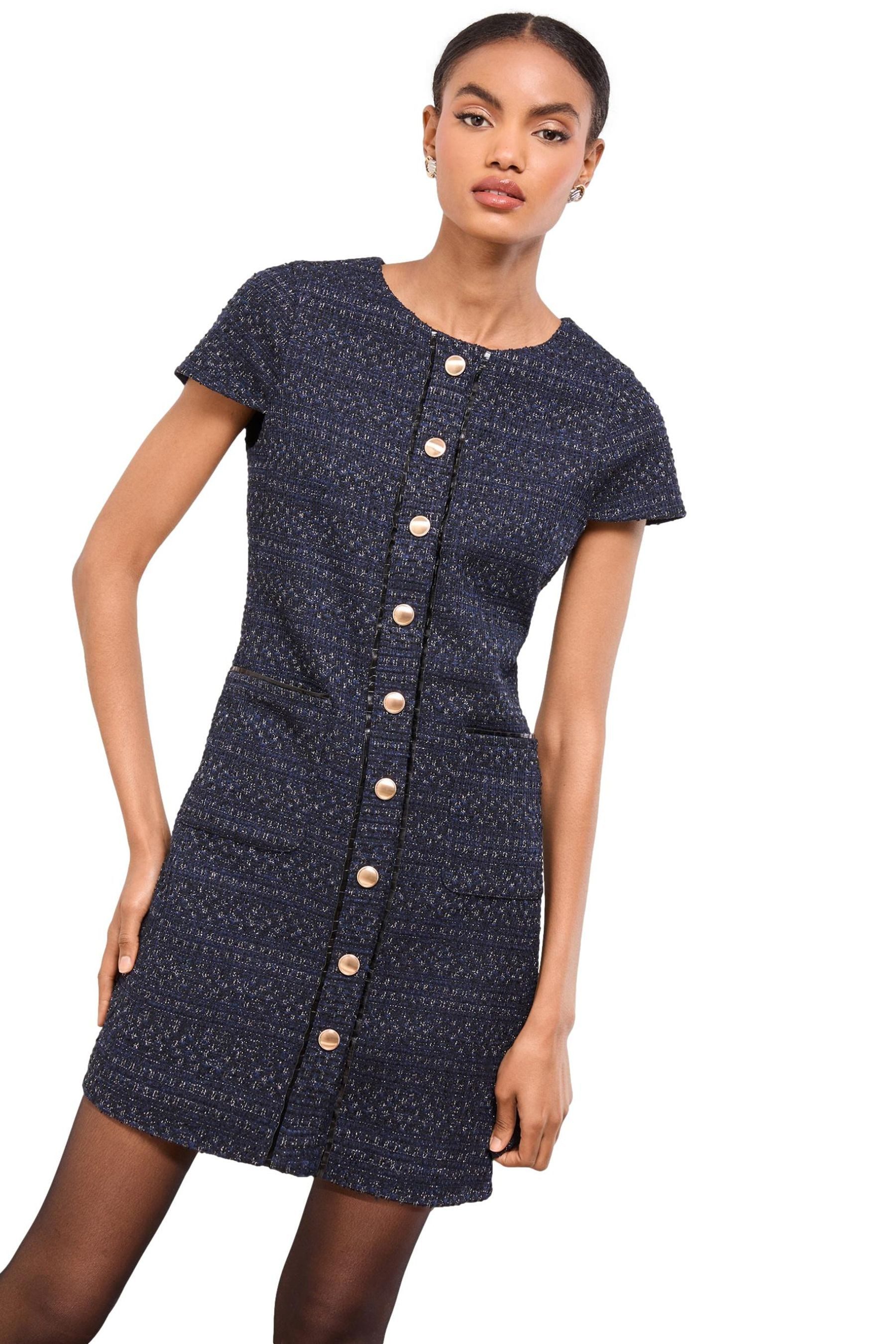Strickkleid Lipsy Kurzärmeliges, geknöpftes Bouclé-Etuikleid