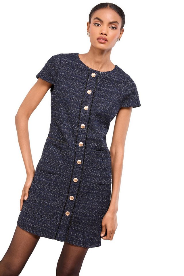 LIPSY Strickkleid Lipsy Kurzärmeliges, geknöpftes Bouclé-Etuikleid (1-tlg)