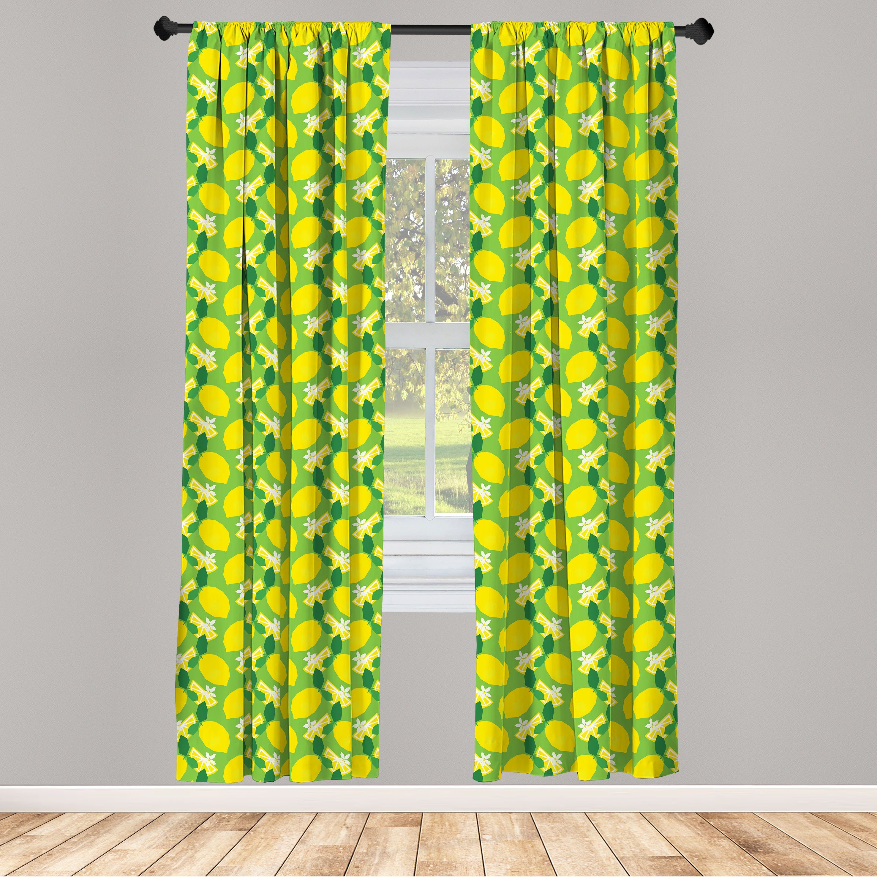 Gardine Vorhang für Wohnzimmer Zitrusfrüchte Schlafzimmer Abakuhaus, Vibrierende Farben Zitronen Microfaser, Dekor