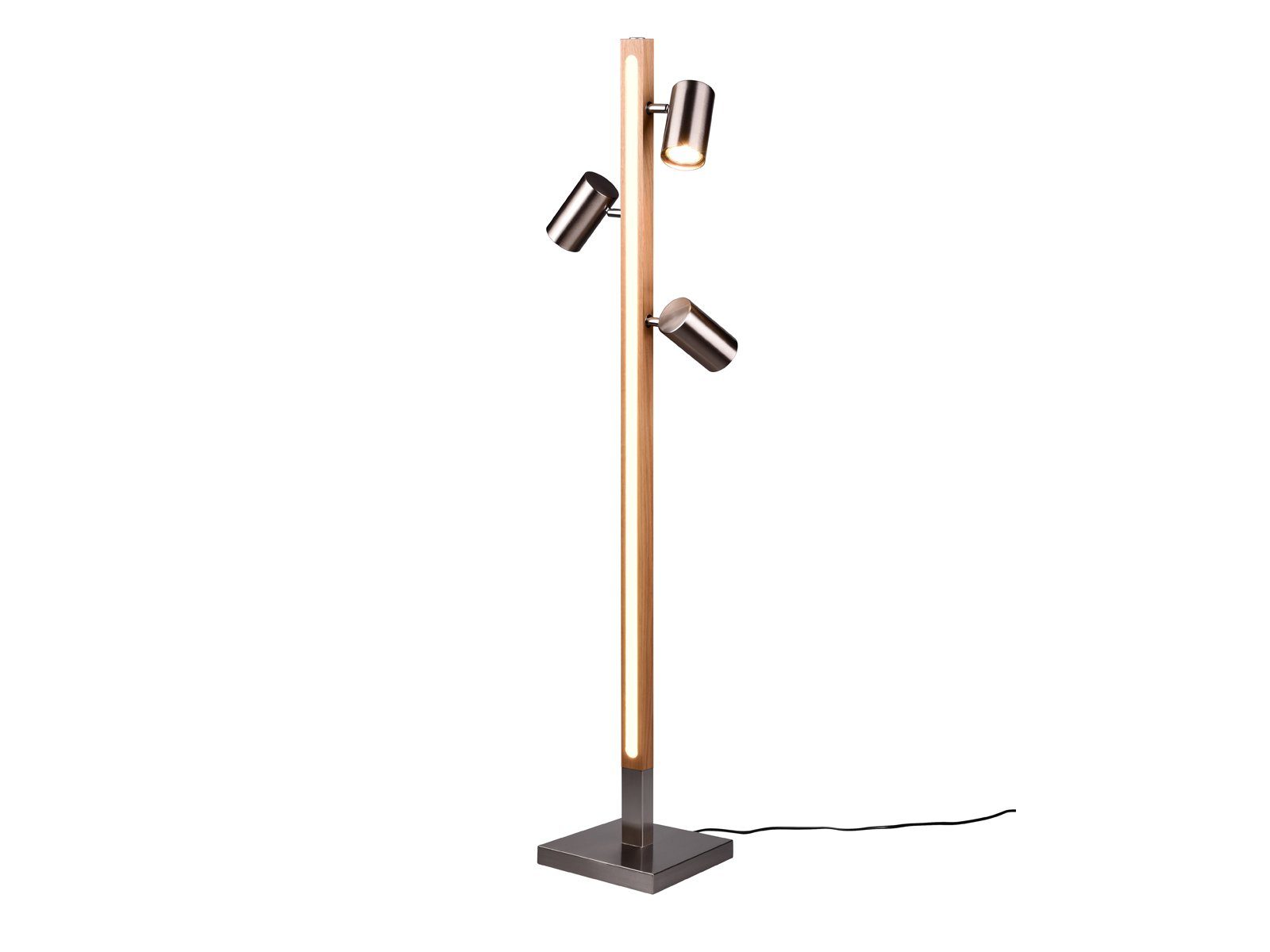 TRIO Leuchten LED Stehlampe, Dimmfunktion, LED fest integriert, LED wechselbar, Warmweiß, mehrflammig, kleine Leselampe Holz und Metall Silber matt, Höhe 130cm