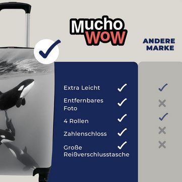 MuchoWow Handgepäckkoffer Orca - Wasser - Schwarz - Weiß, 4 Rollen, Reisetasche mit rollen, Handgepäck für Ferien, Trolley, Reisekoffer