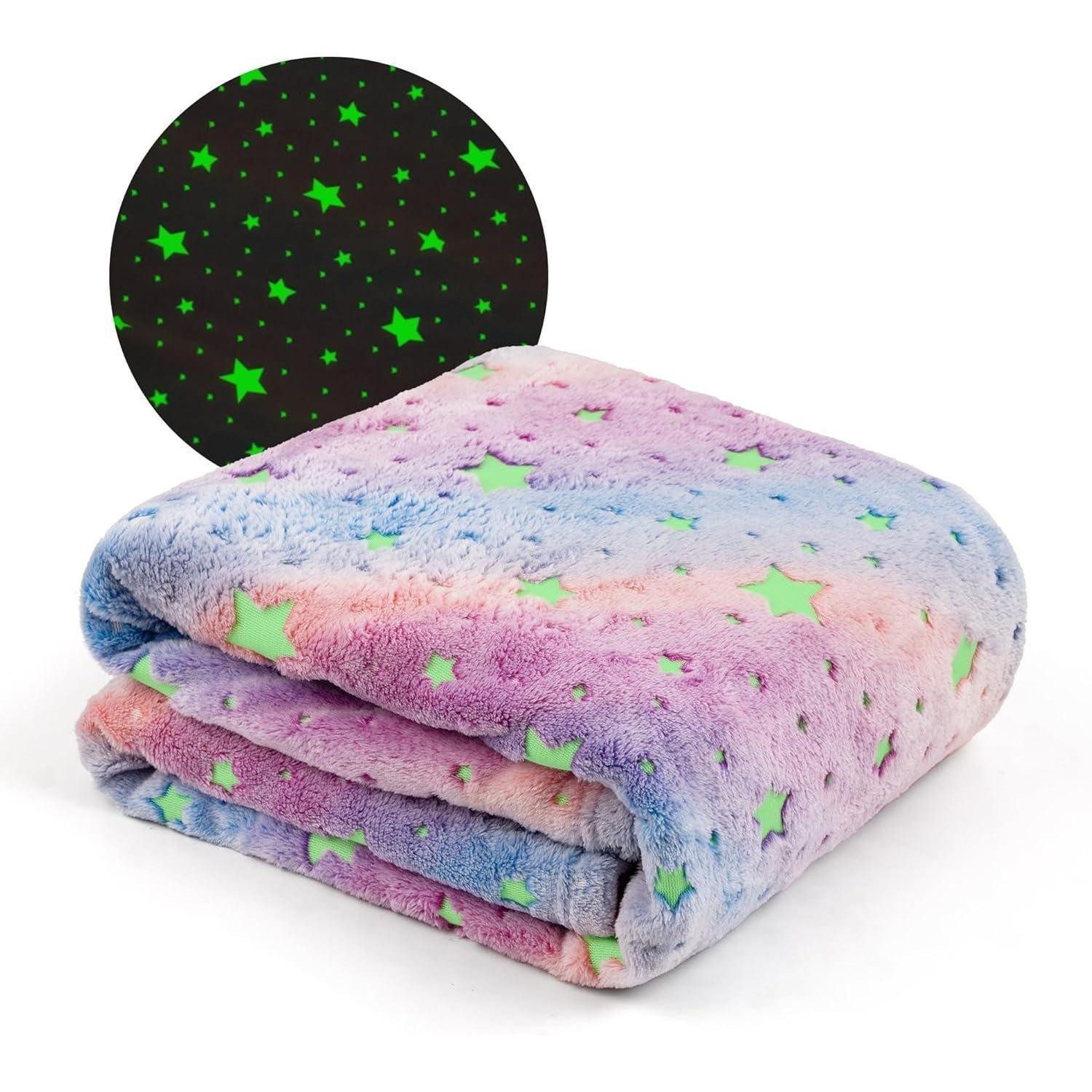 Kinderdecke Kuscheldecke Kinder GlowInTheDark Bunt-stern 3 120×150cm, LuxusKollektion