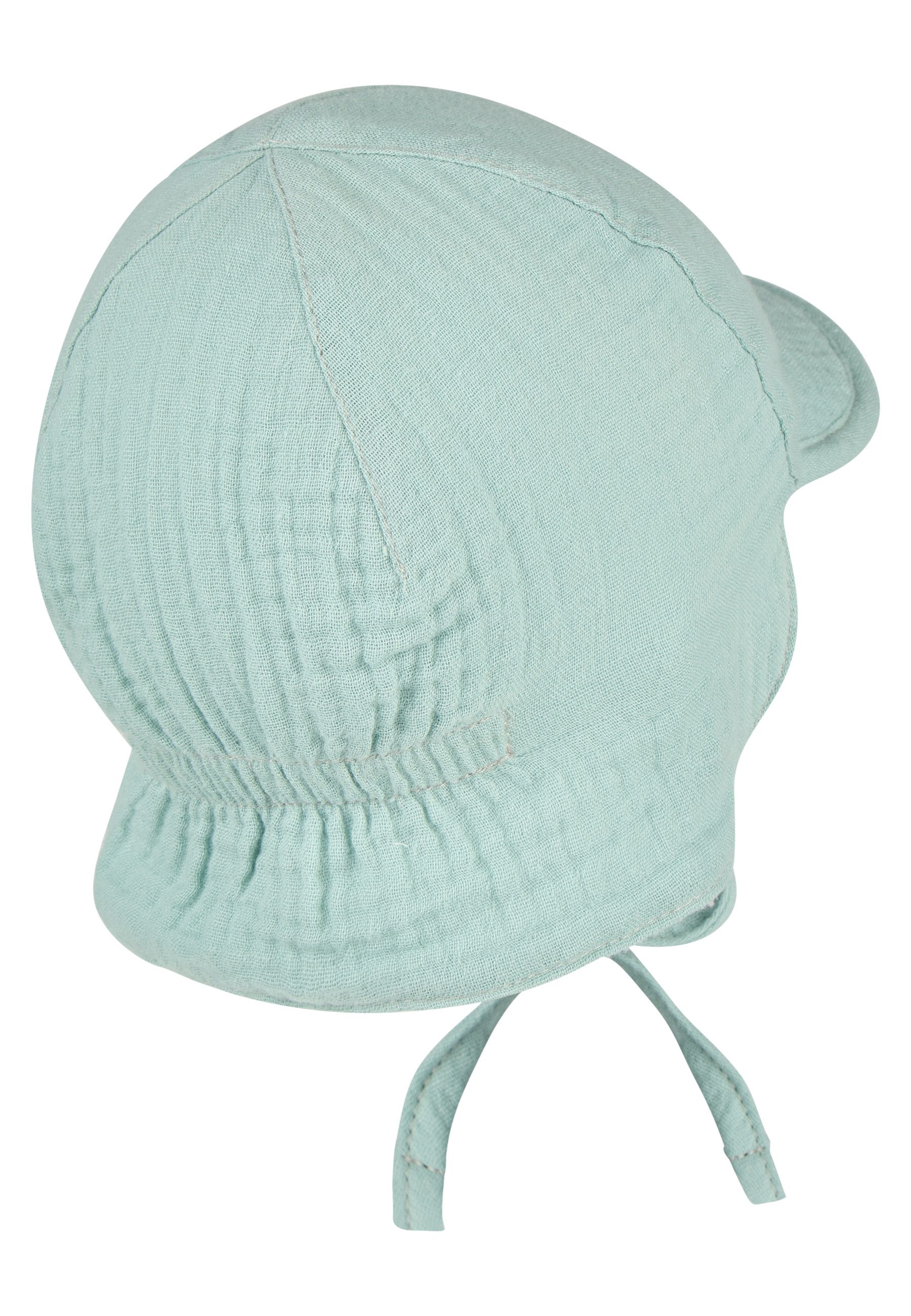 Sterntaler® Schirmmütze 50 Wende-Schirmmütze Musselin (1-St) Musselin Wendemütze mit Nackenschutz, Bindeband, Ohrenklappen u. UV-50