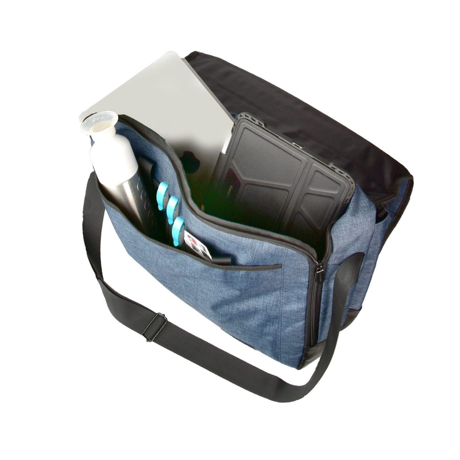 Dermata Laptoptasche Business Notebooktasche Umhängetasche 17 Zoll Navy-Blau
